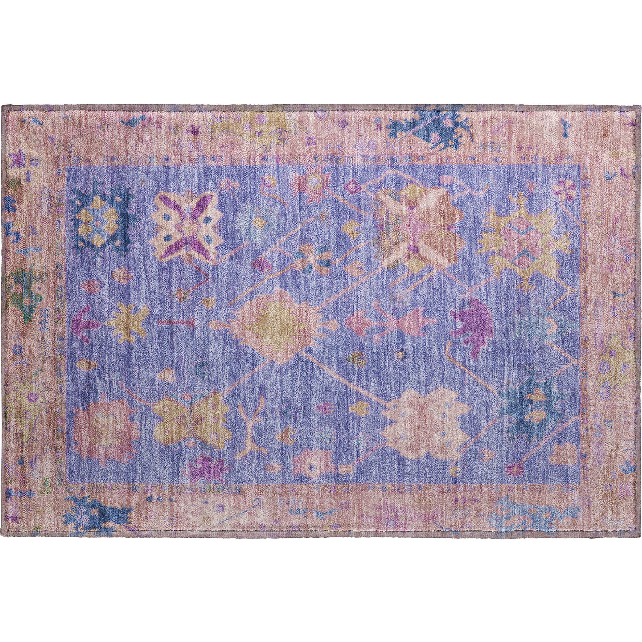 Colombo Machine Washable Traditional Purple Rug 1'8" x 2'6" #shape_Rectangle