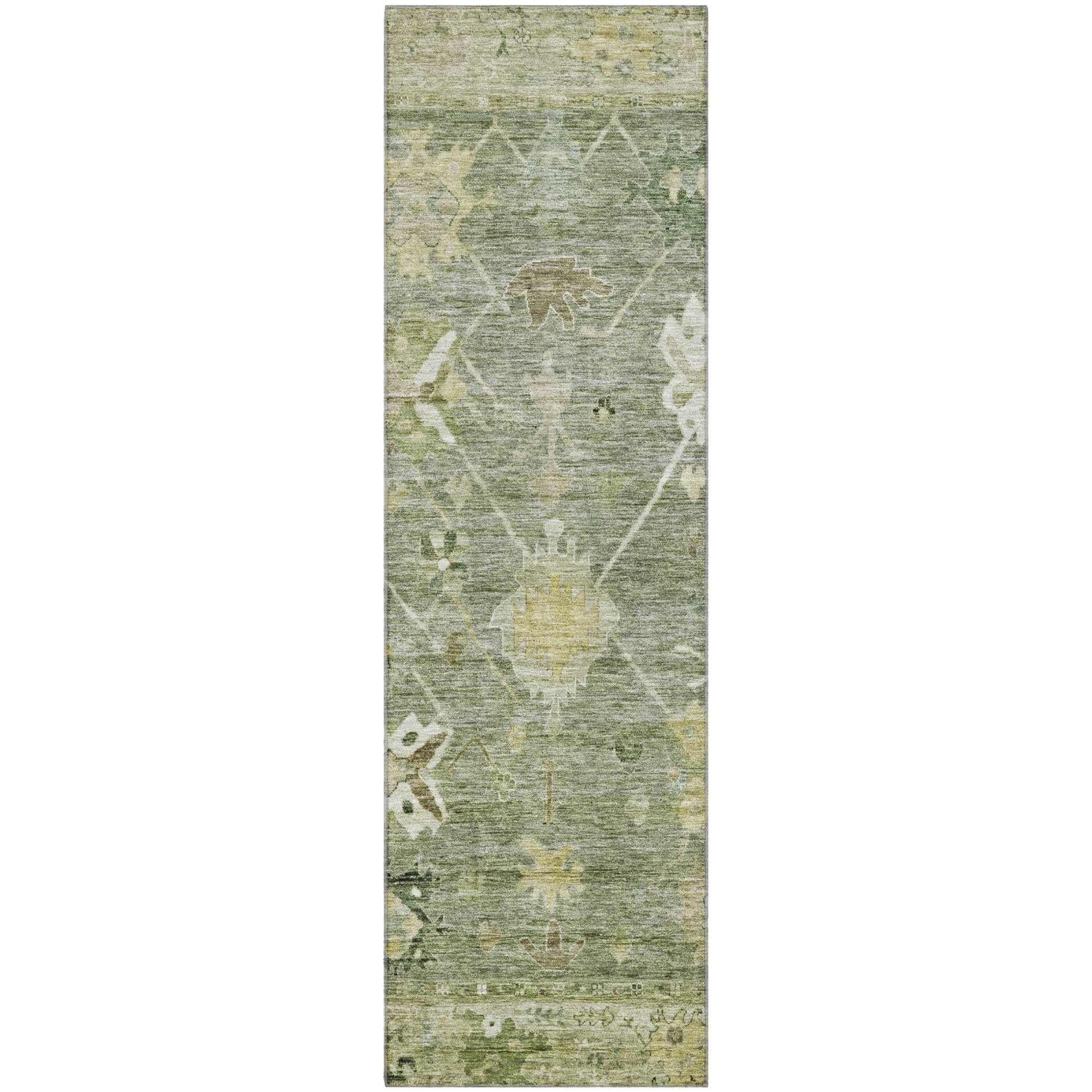 Colombo Machine Washable Traditional Sage Green Rug 2'3" x 7'6" #shape_Runner