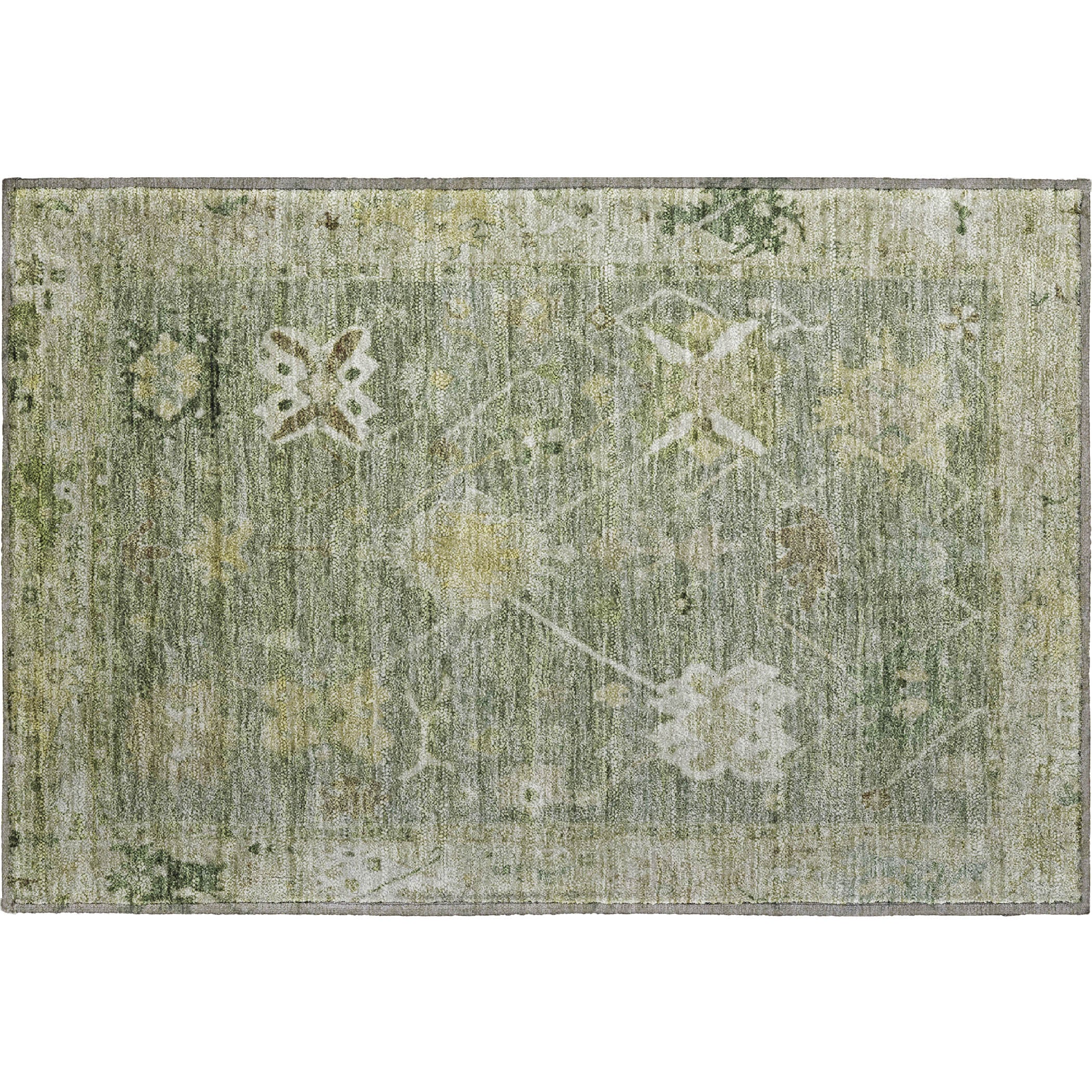 Colombo Machine Washable Traditional Sage Green Rug 1'8" x 2'6" #shape_Rectangle