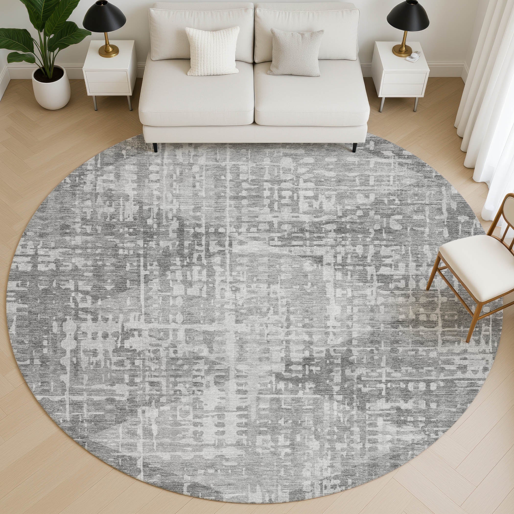 Sintra Machine Washable Transitional Gray Rug 8' x 8' #shape_Round