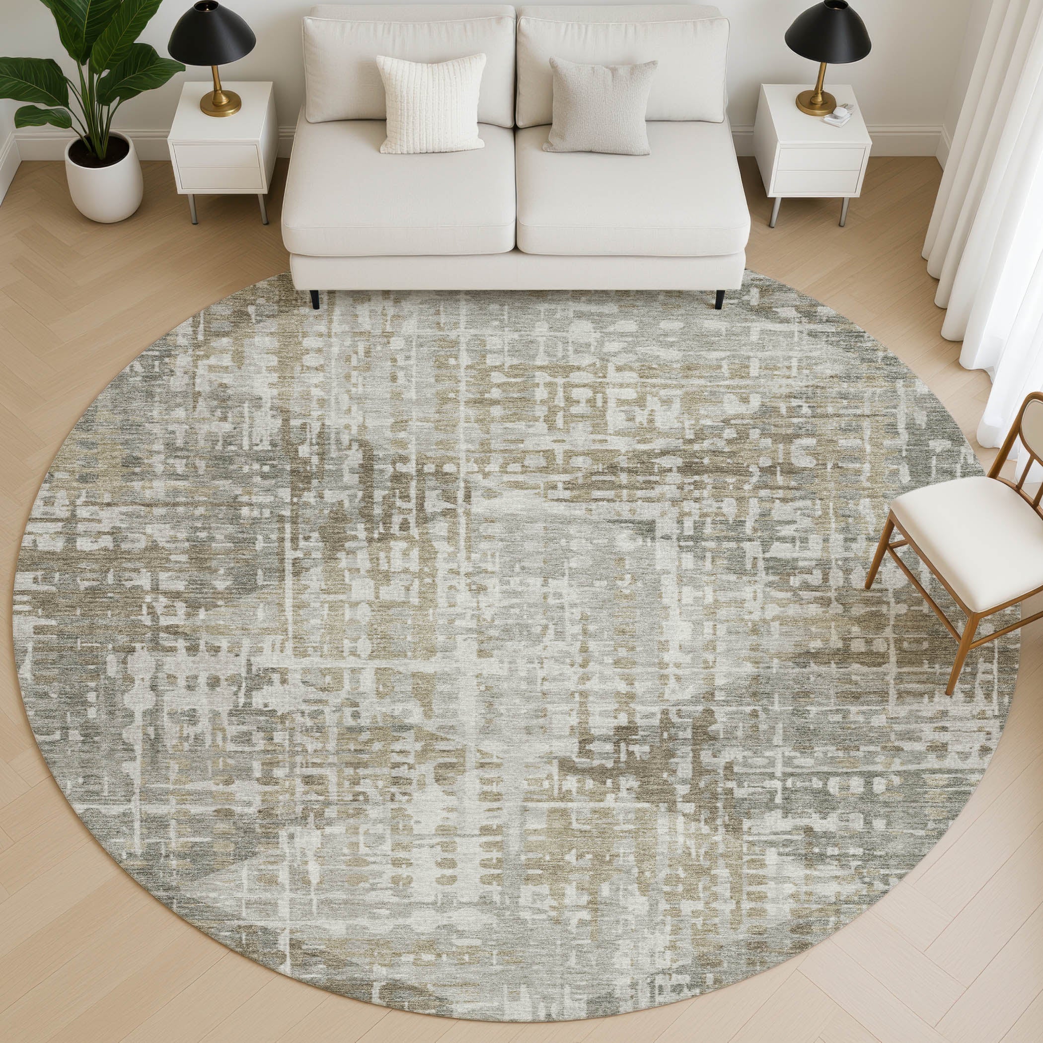 Sintra Machine Washable Transitional Pewter Gray Rug 8' x 8' #shape_Round