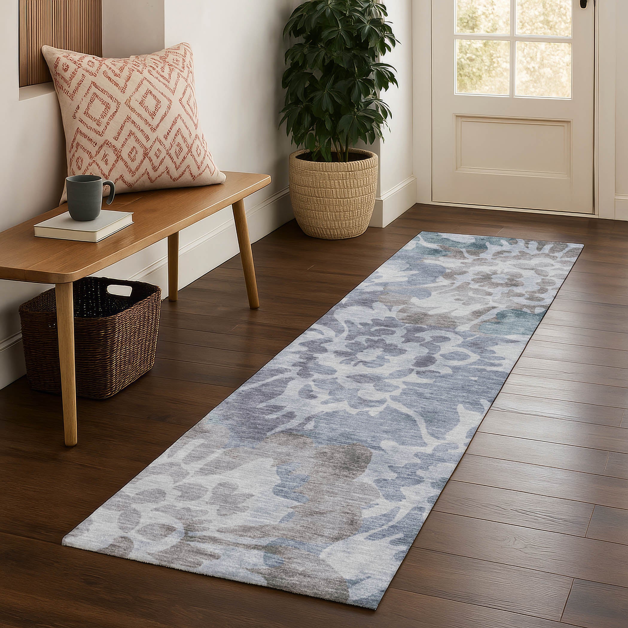 Tallinn Machine Washable Transitional Blue Rug 2'3" x 7'6" #shape_Runner