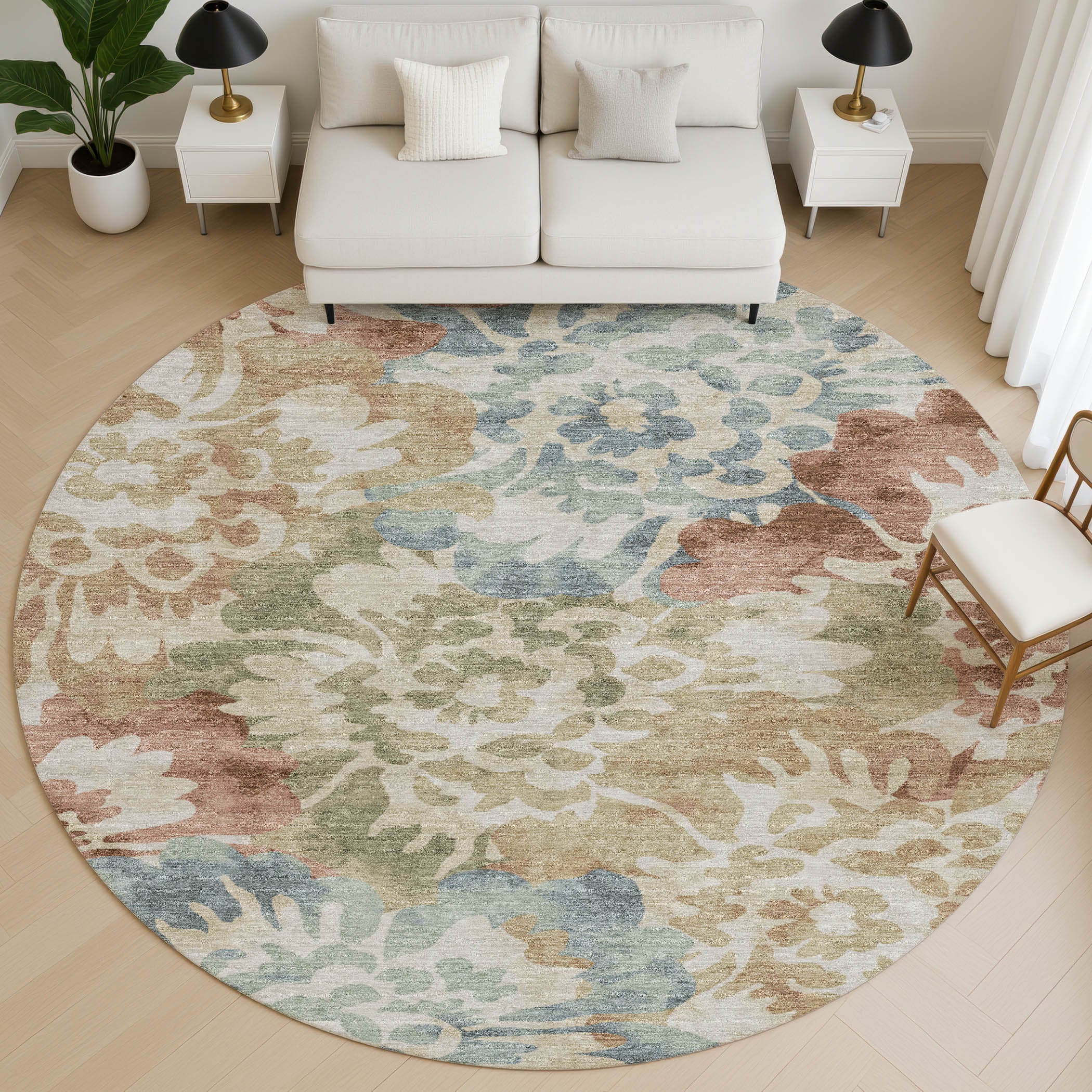 Tallinn Machine Washable Transitional Paprika Orange Rug 8' x 8' #shape_Round