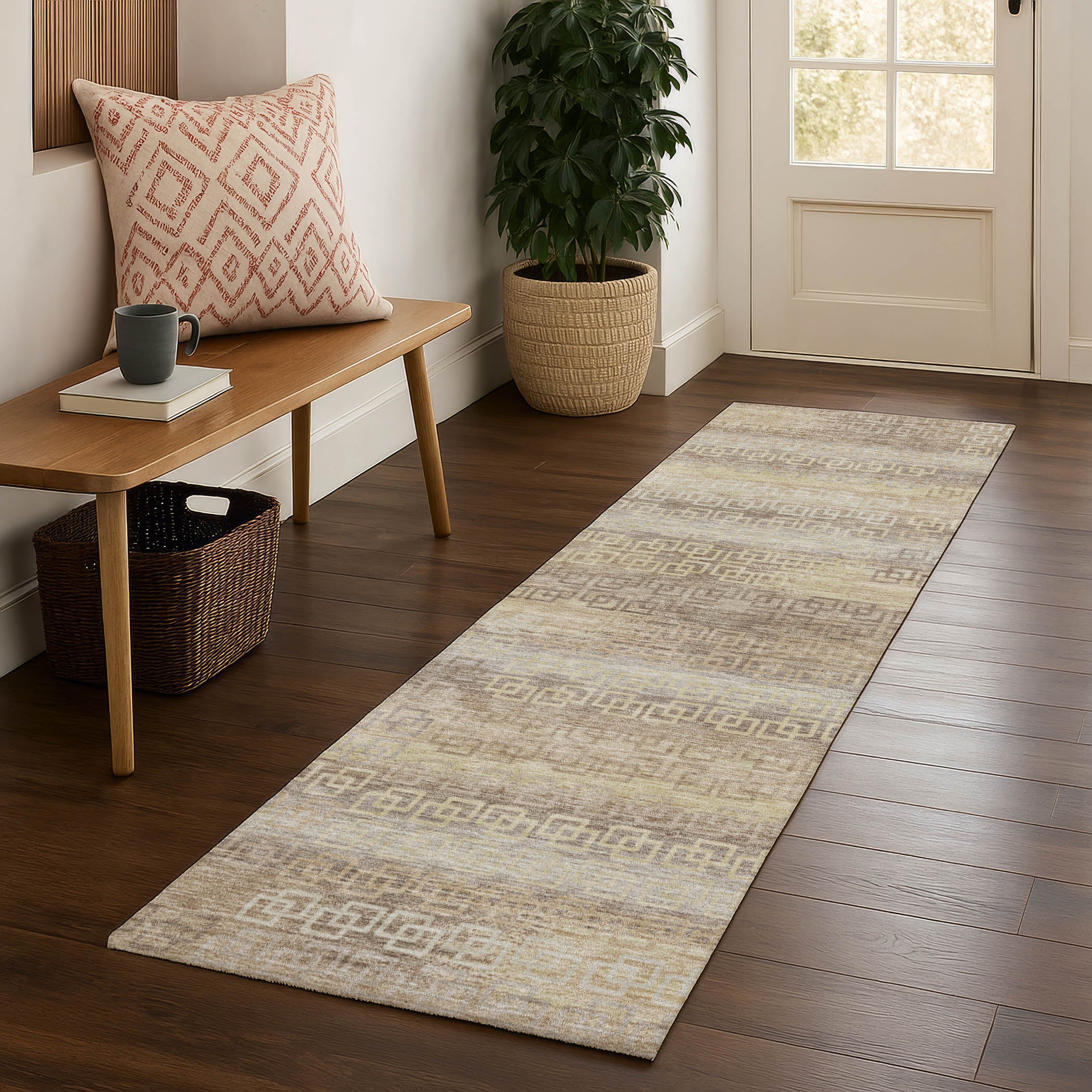 Valletta Machine Washable Transitional Beige Brown Rug 2'3" x 7'6" #shape_Runner