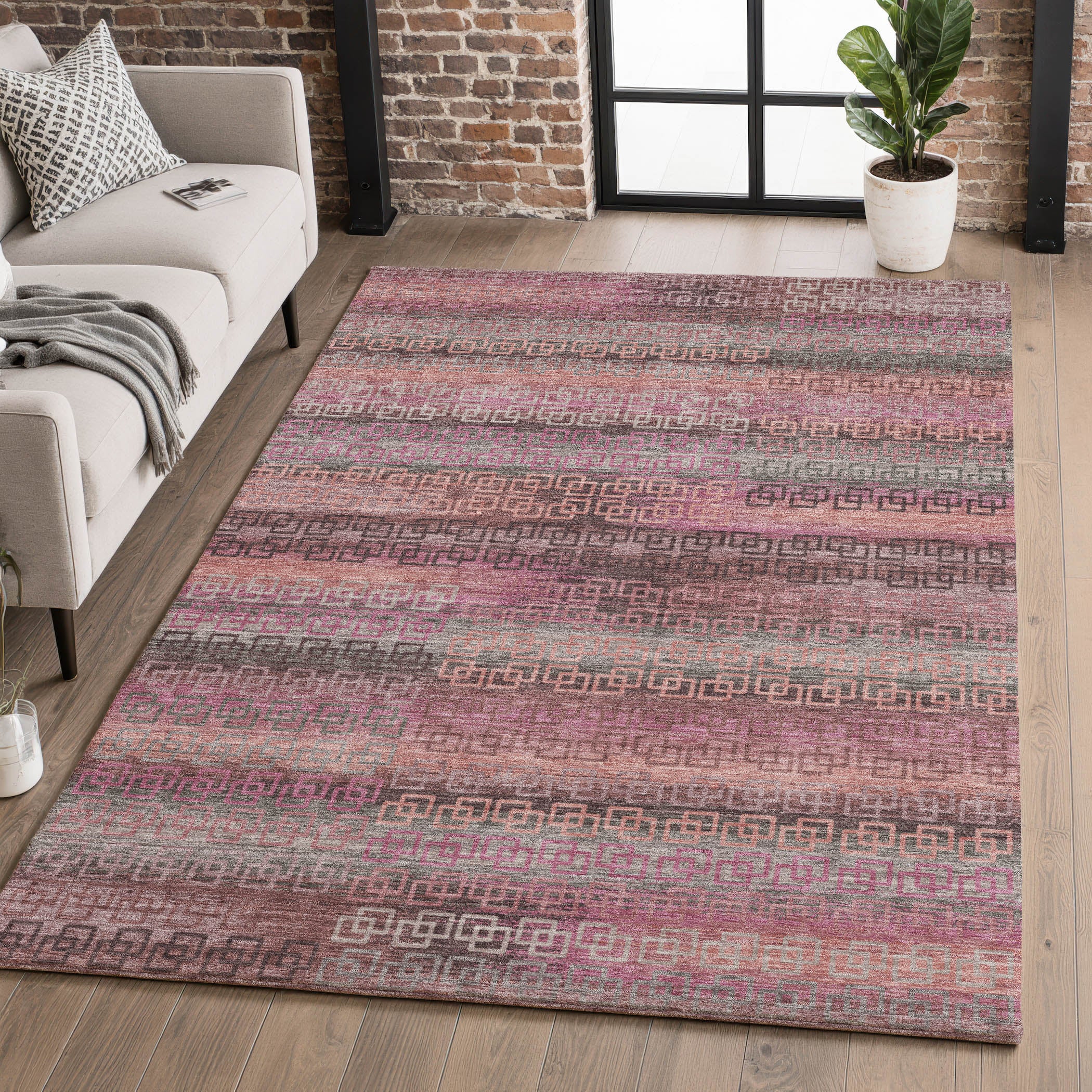 Valletta Machine Washable Transitional Pink Rug 2'6" x 3'10" #shape_Rectangle