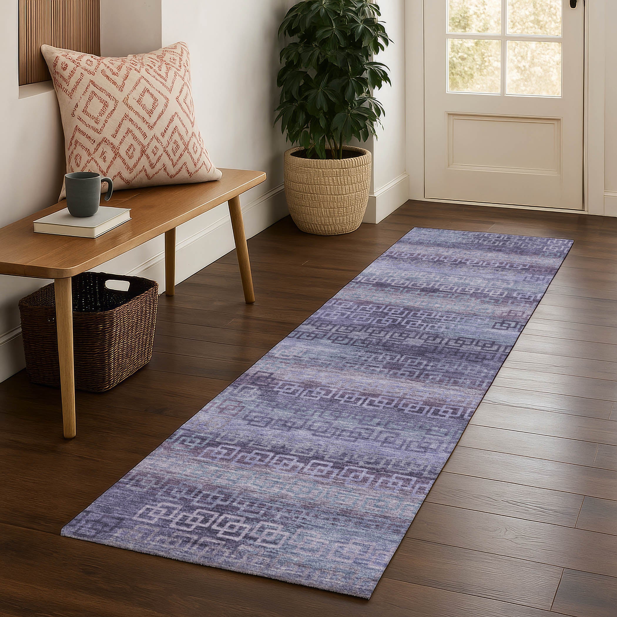 Valletta Machine Washable Transitional Plum Purple Rug 2'3" x 7'6" #shape_Runner
