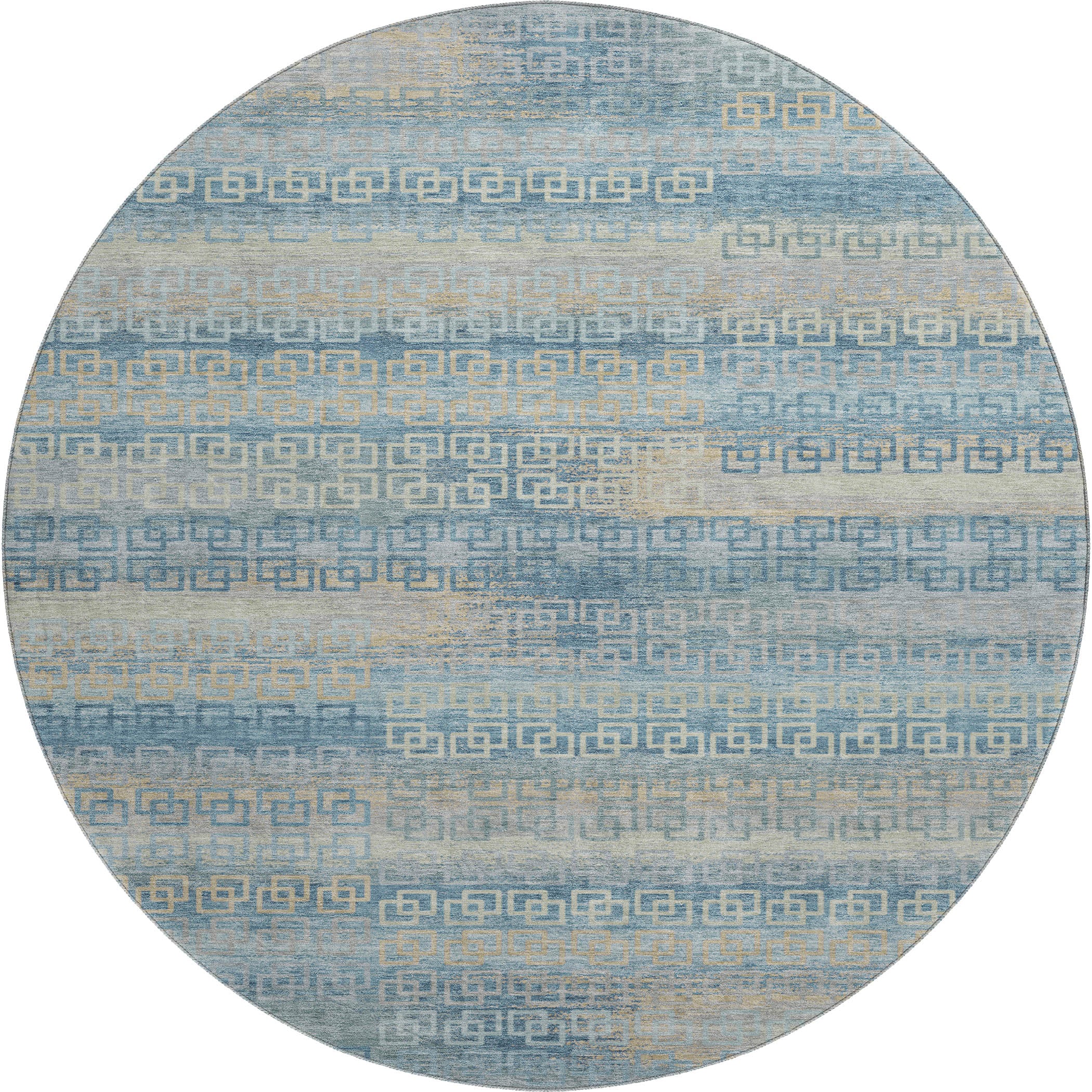 Valletta Machine Washable Transitional Teal Rug 8' x 8' #shape_Round