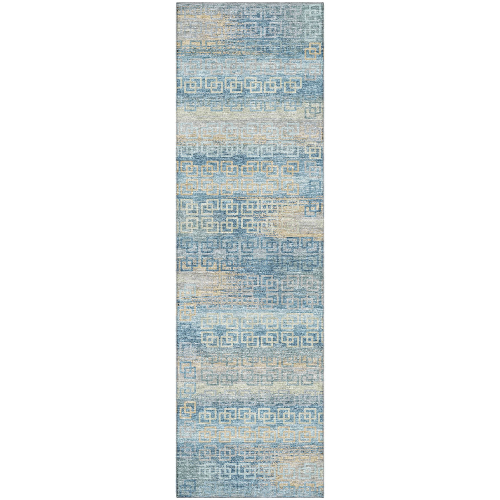 Valletta Machine Washable Transitional Teal Rug 2'3" x 7'6" #shape_Runner