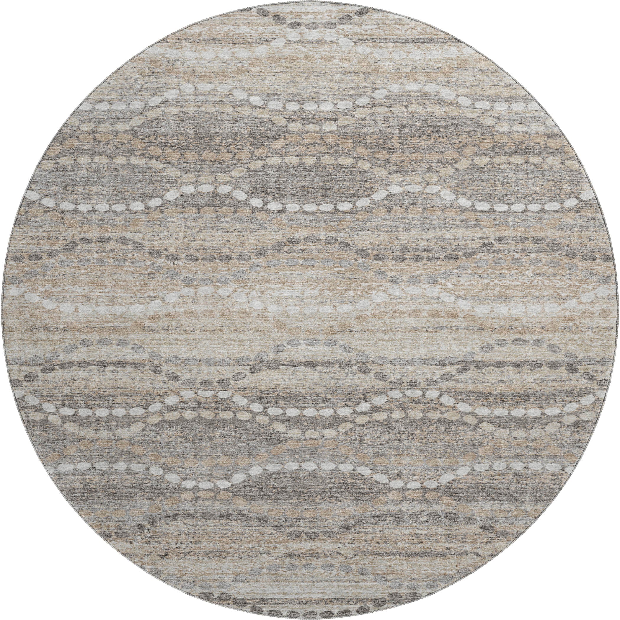 Queenstown Machine Washable Transitional Beige Brown Rug 8' x 8' #shape_Round