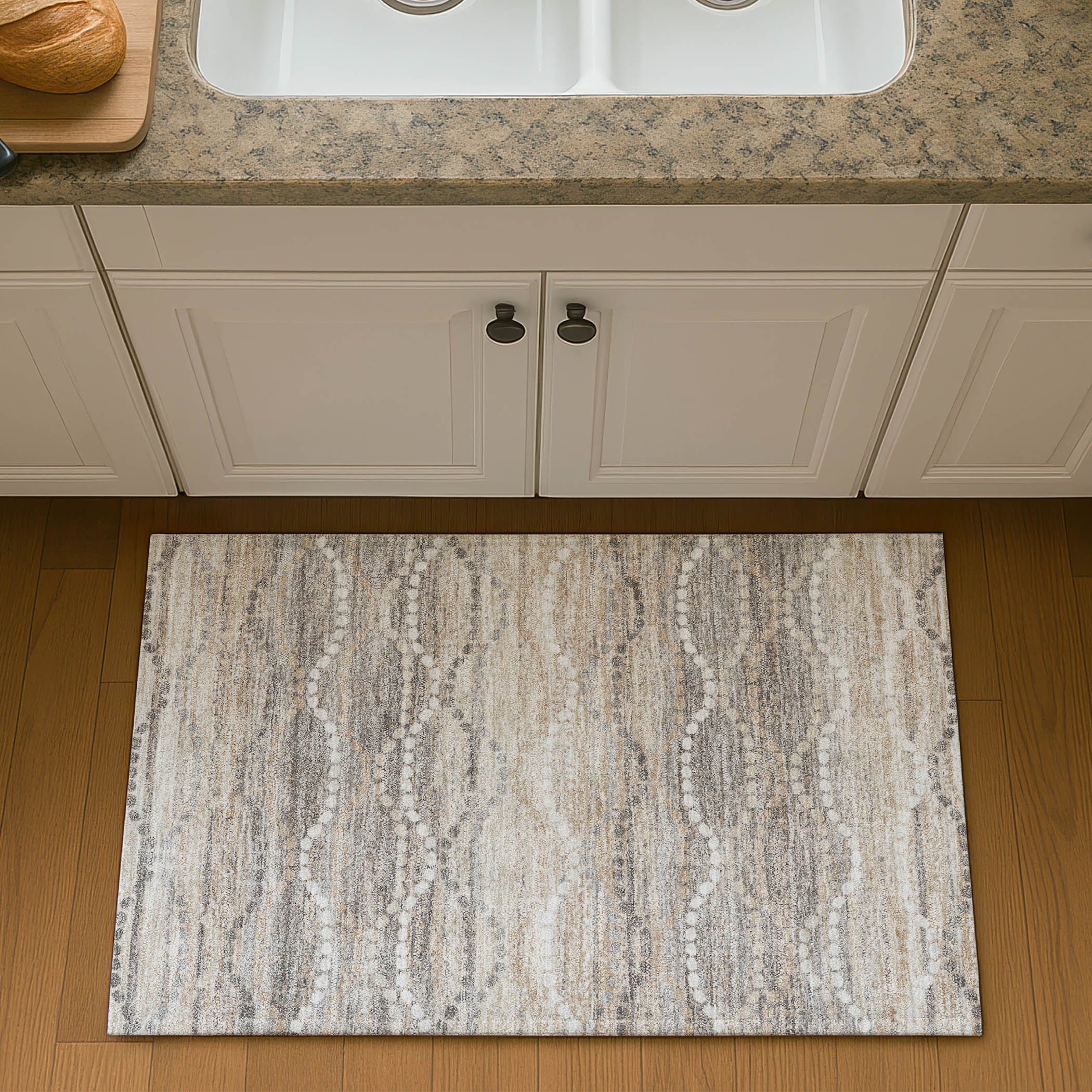 Queenstown Machine Washable Transitional Beige Brown Rug 1'8" x 2'6" #shape_Rectangle