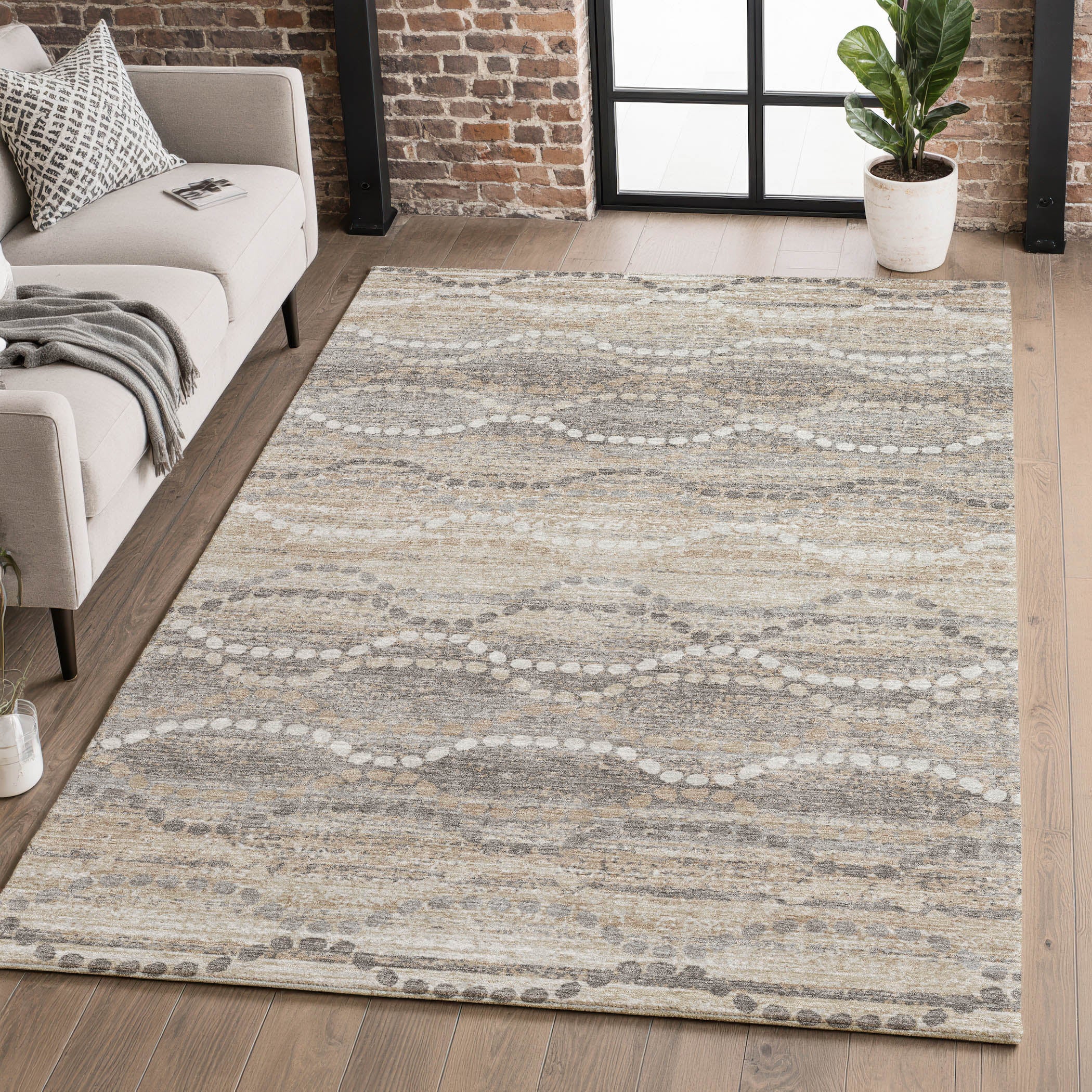 Queenstown Machine Washable Transitional Beige Brown Rug 2'6" x 3'10" #shape_Rectangle