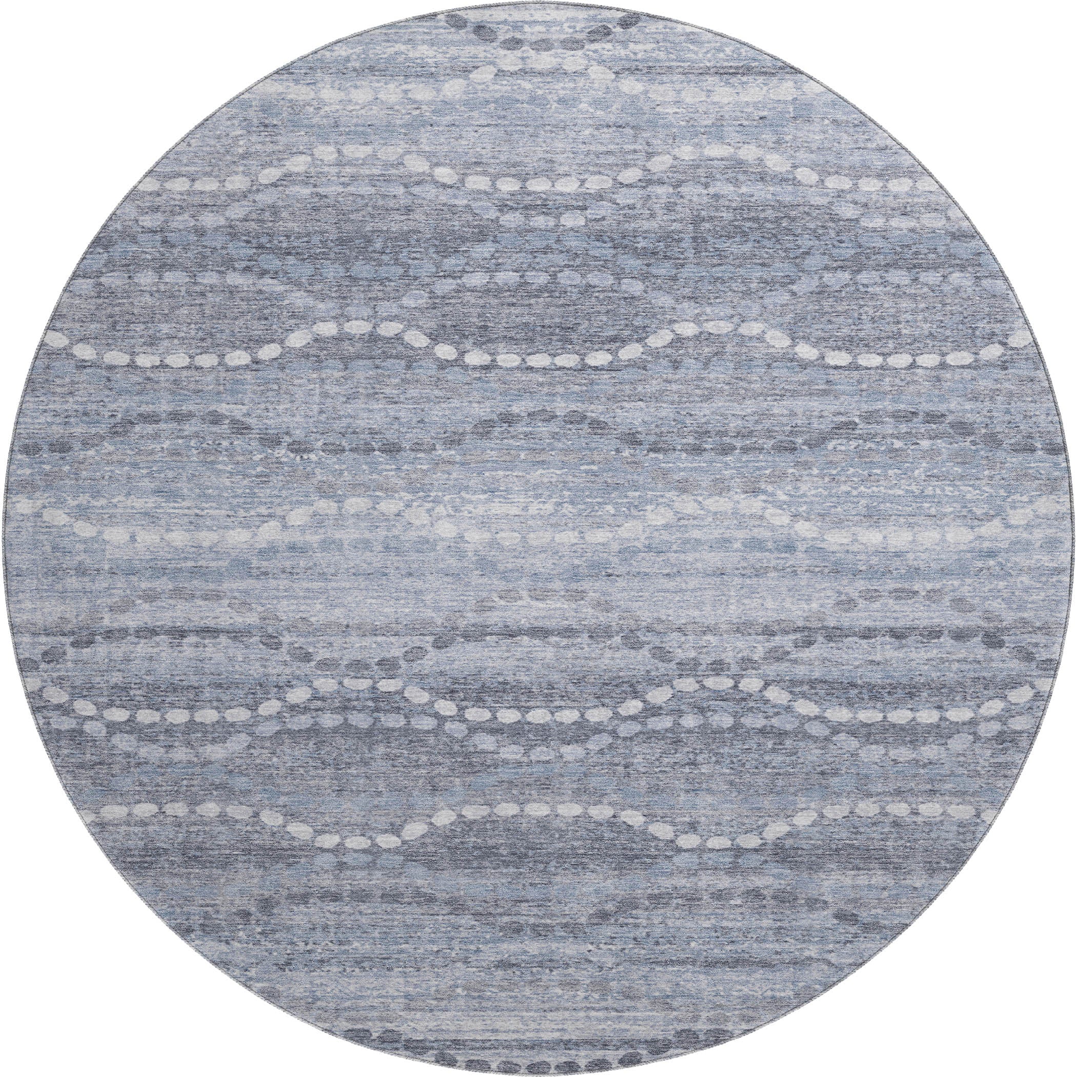 Queenstown Machine Washable Transitional Blue Rug 8' x 8' #shape_Round