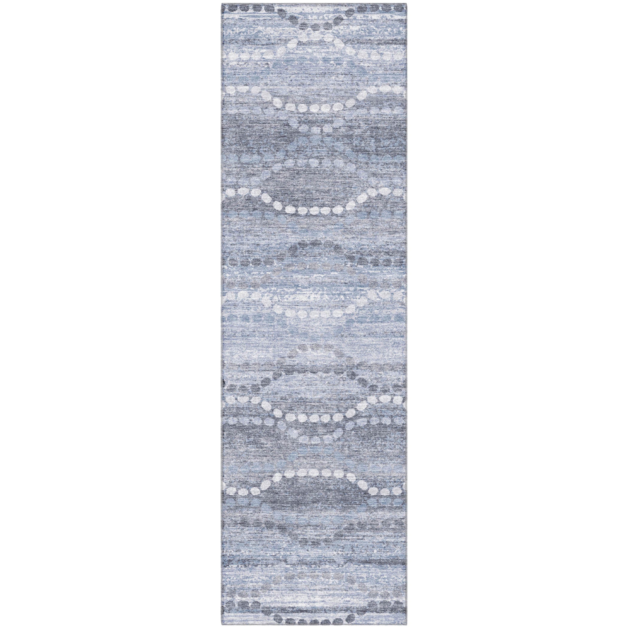 Queenstown Machine Washable Transitional Blue Rug 2'3" x 7'6" #shape_Runner