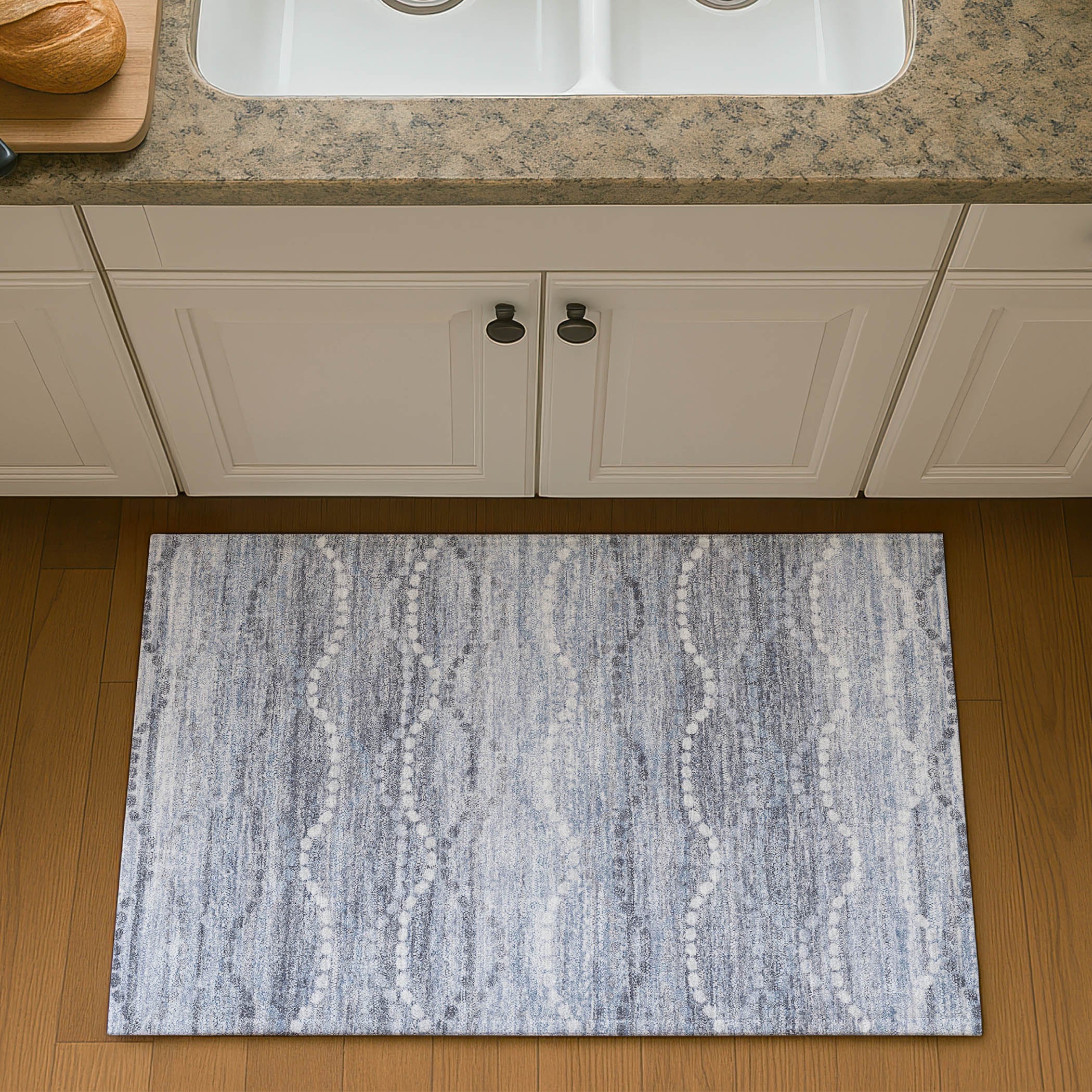 Queenstown Machine Washable Transitional Blue Rug 1'8" x 2'6" #shape_Rectangle