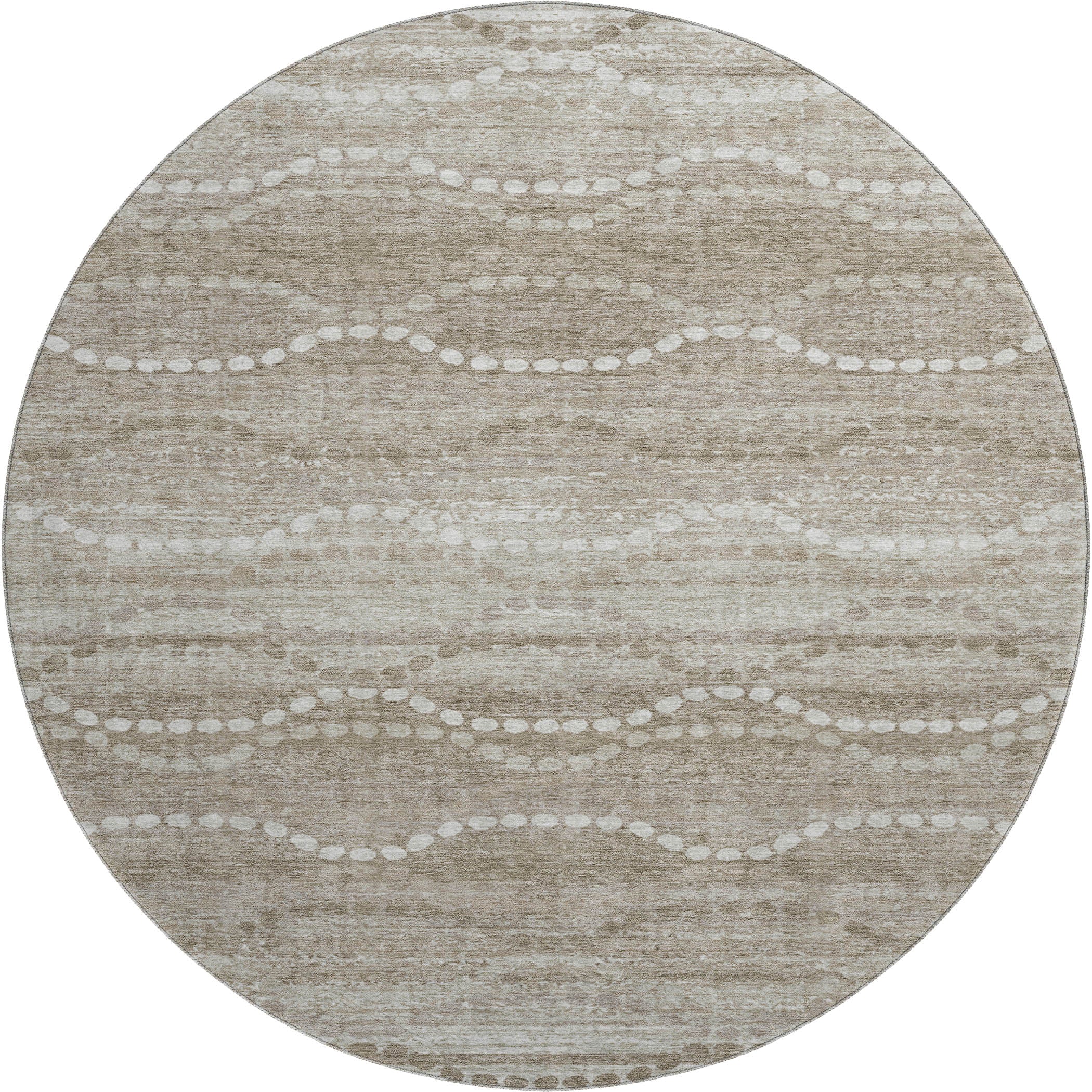 Queenstown Machine Washable Transitional Khaki Brown Rug 8' x 8' #shape_Round