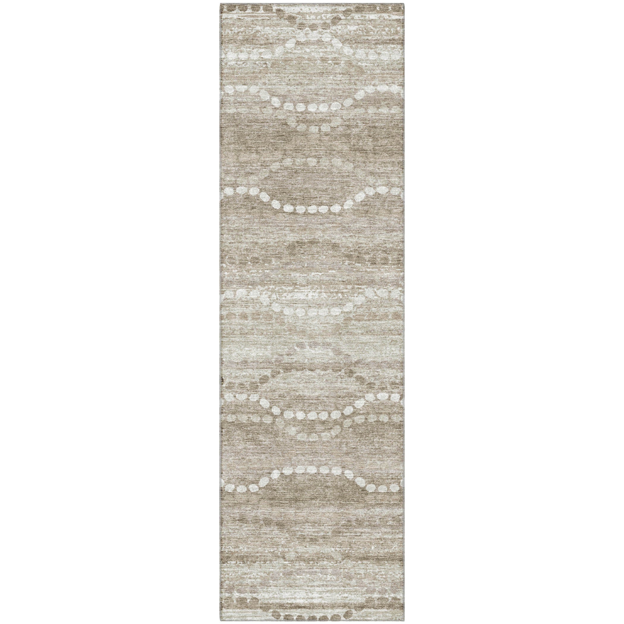 Queenstown Machine Washable Transitional Khaki Brown Rug 2'3" x 7'6" #shape_Runner