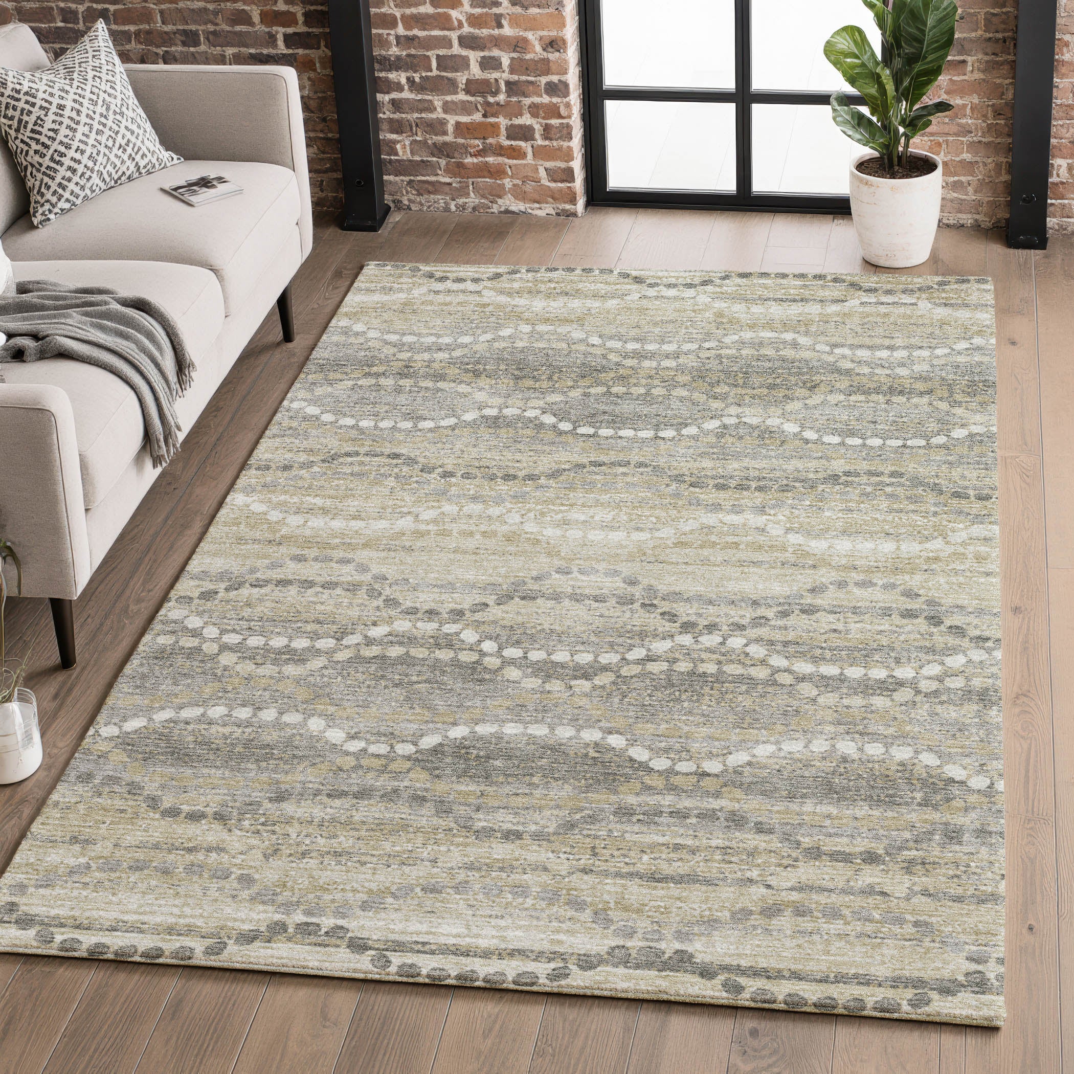 Queenstown Machine Washable Transitional Pewter Gray Rug 2'6" x 3'10" #shape_Rectangle