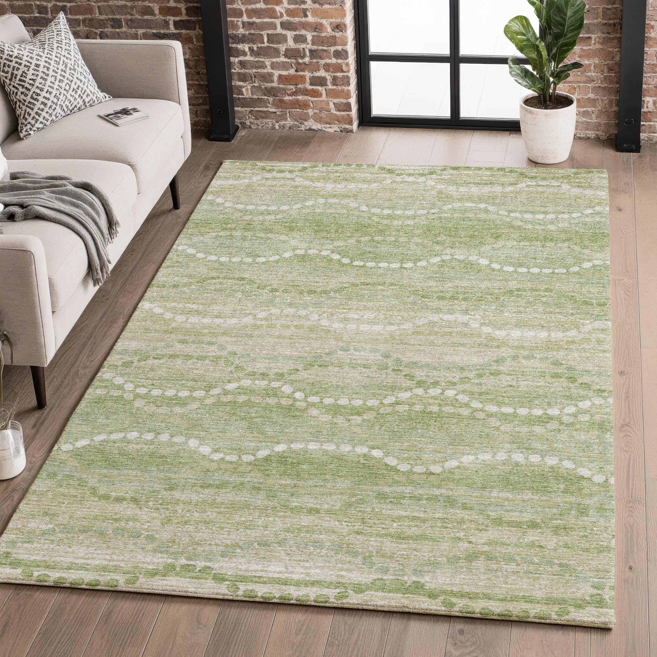 Queenstown Machine Washable Transitional Sage Green Rug 2'6" x 3'10" #shape_Rectangle