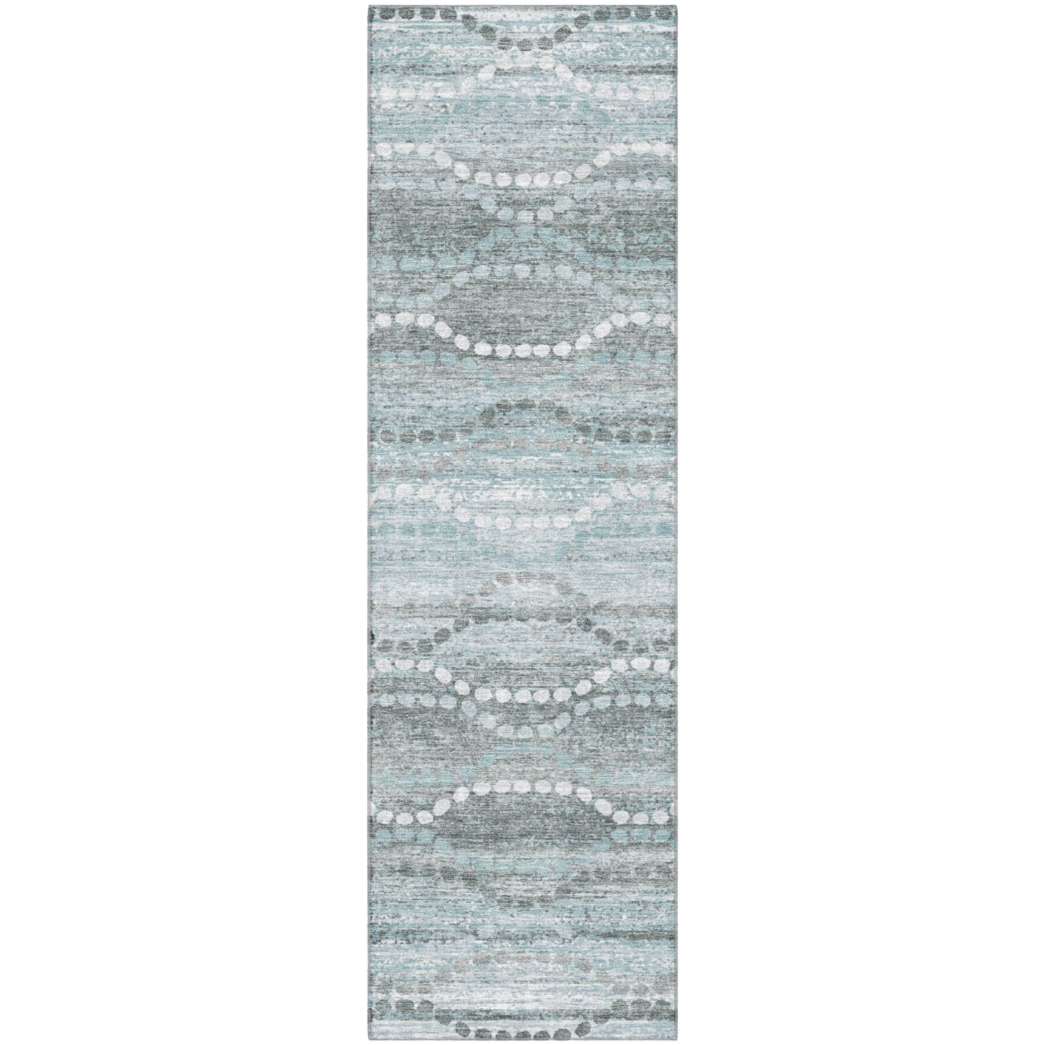 Queenstown Machine Washable Transitional Teal Rug 2'3" x 7'6" #shape_Runner