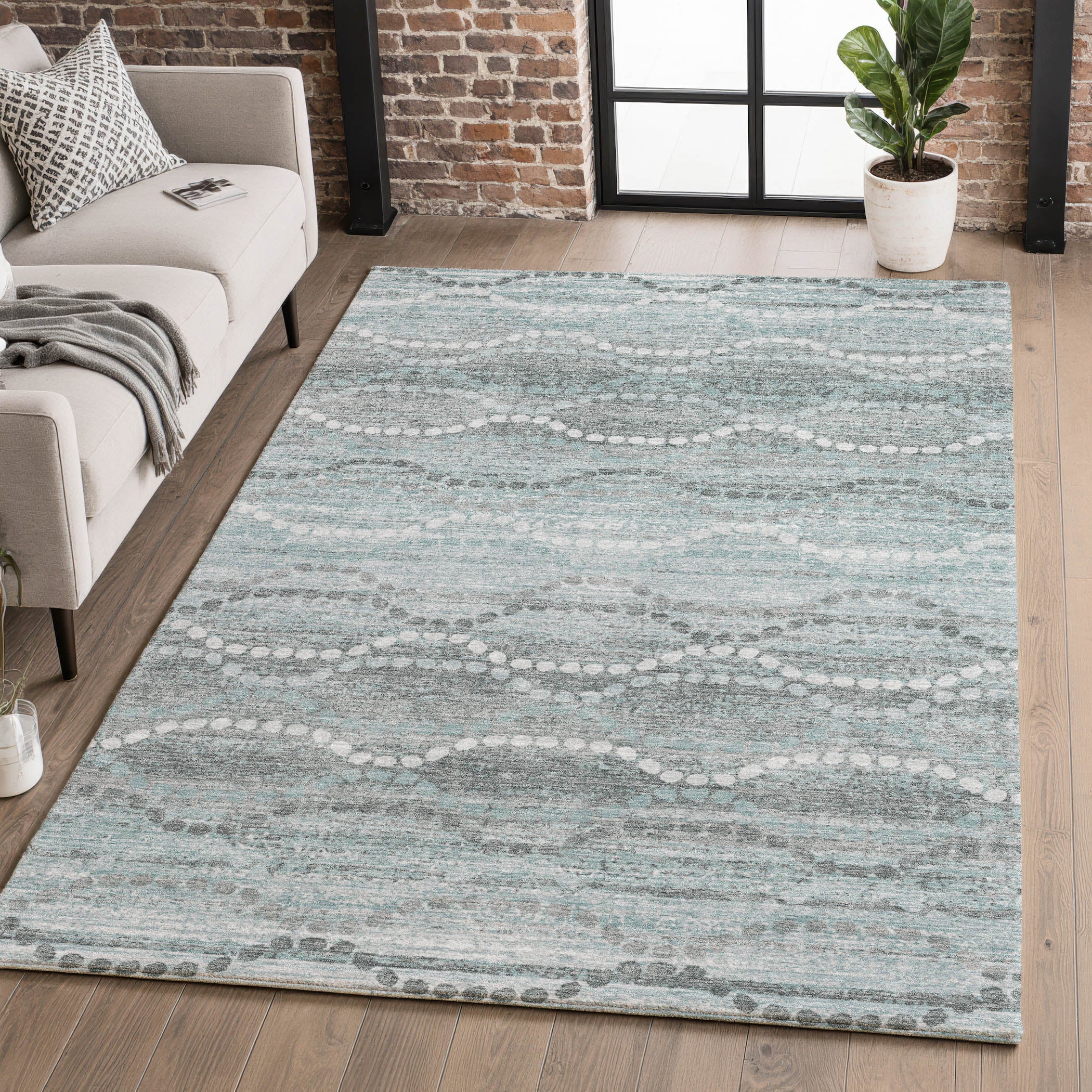 Queenstown Machine Washable Transitional Teal Rug 2'6" x 3'10" #shape_Rectangle