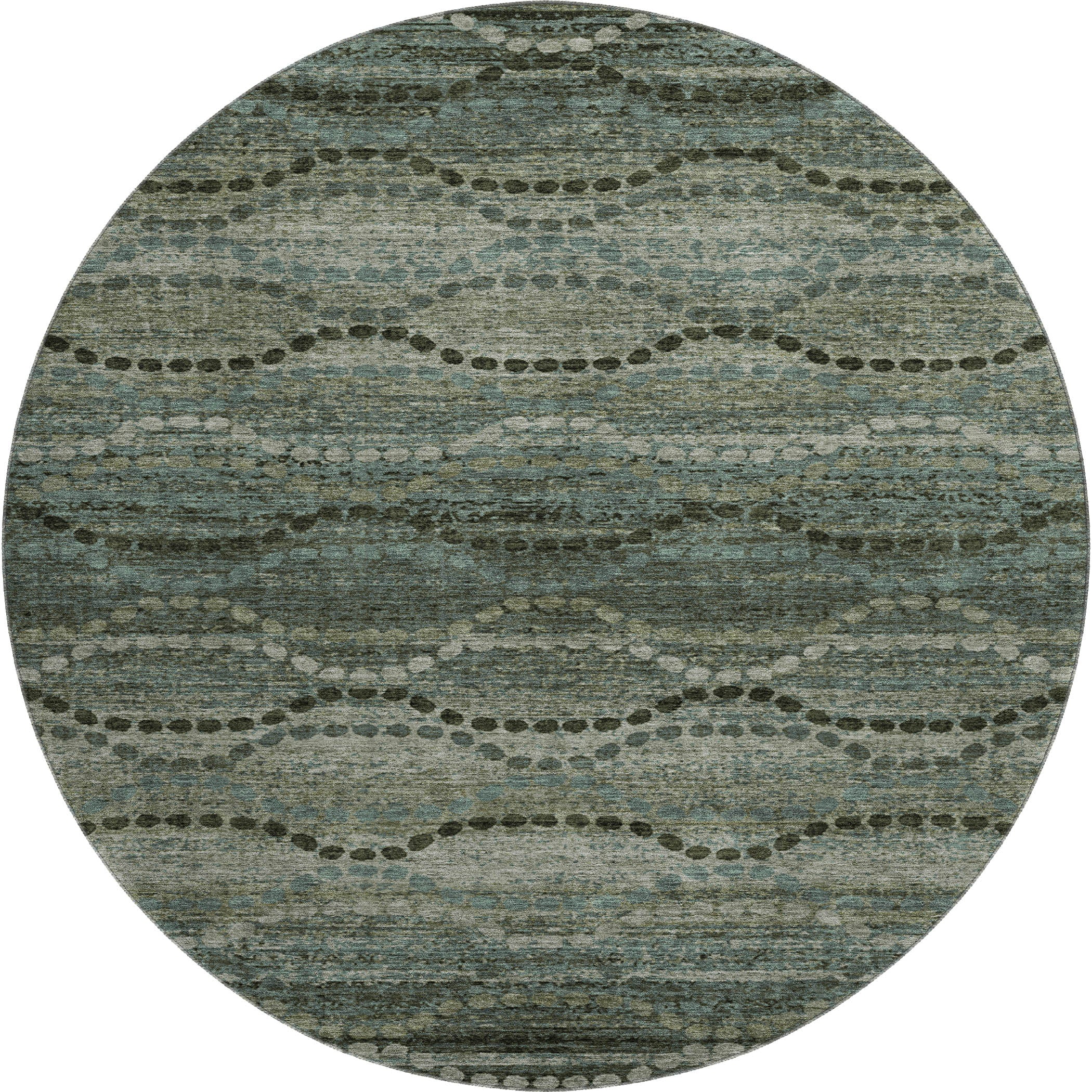 Athens Machine Washable Transitional Aloe Green Rug 8' x 8' #shape_Round