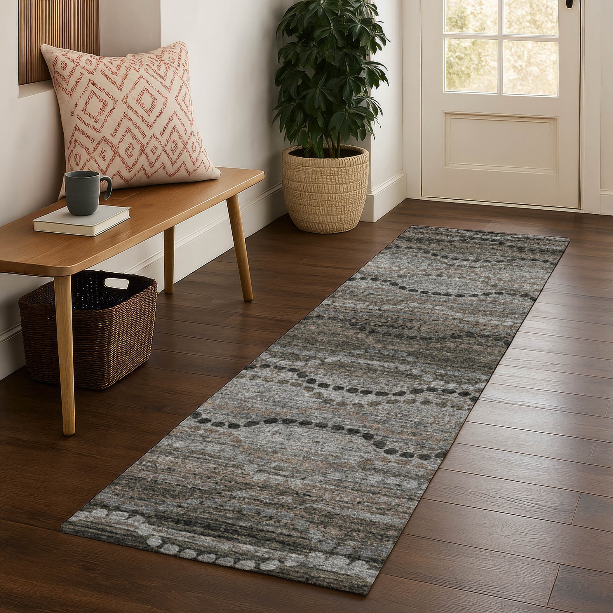 Athens Machine Washable Transitional Chocolate Brown Rug 2'3" x 7'6" #shape_Runner