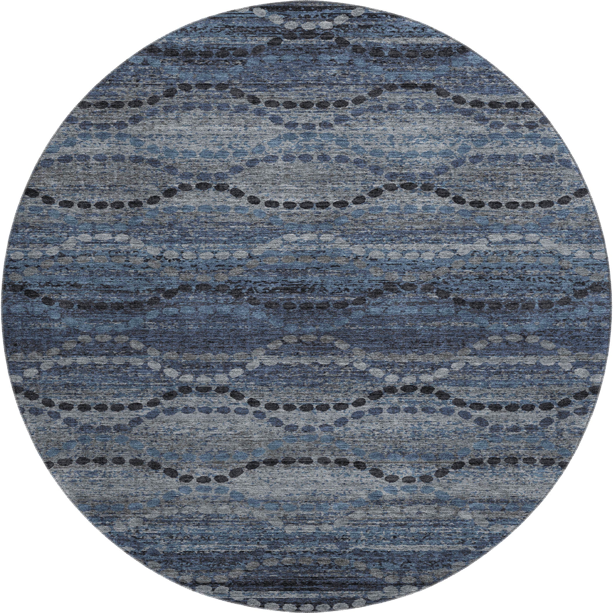 Athens Machine Washable Transitional Navy Blue Rug 8' x 8' #shape_Round