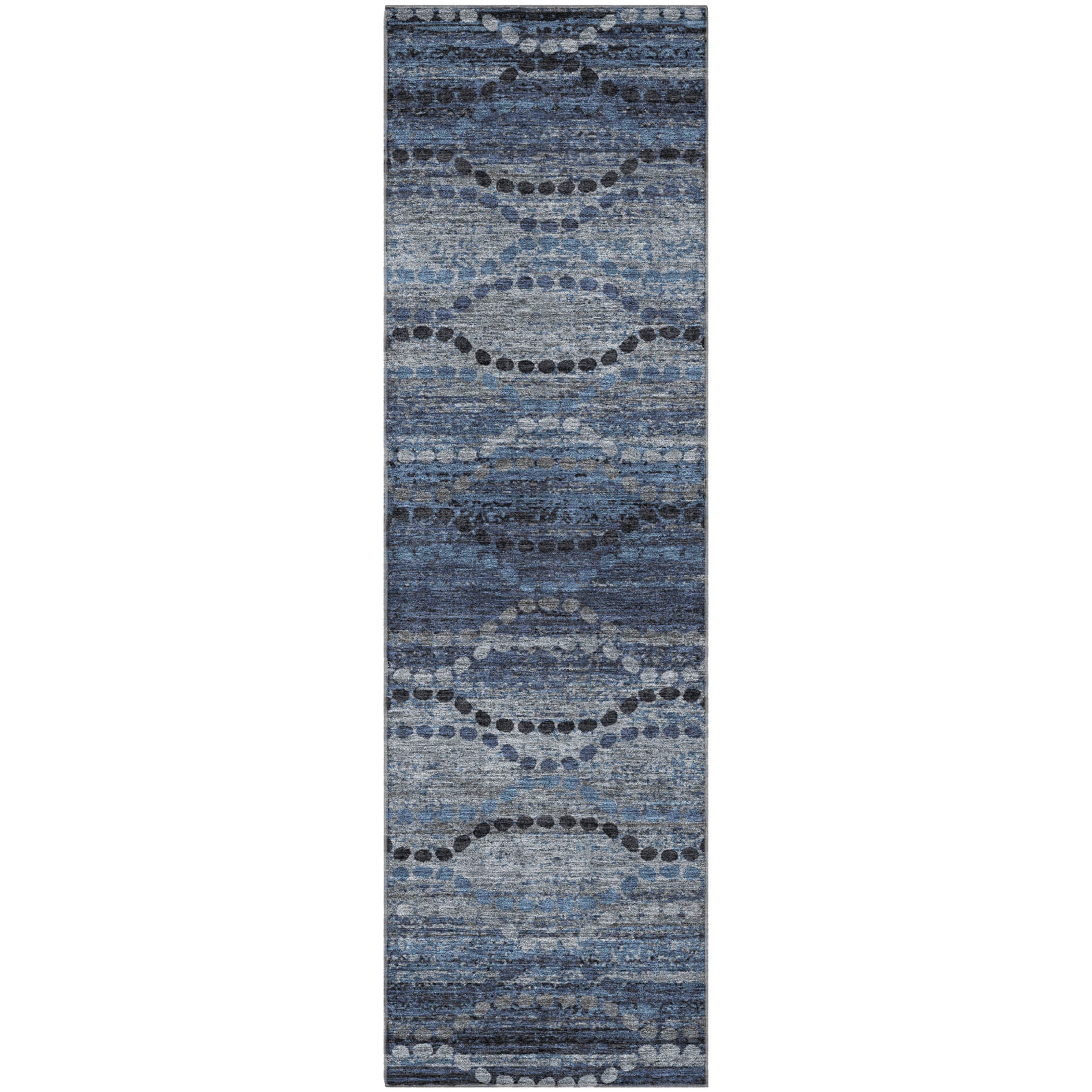 Athens Machine Washable Transitional Navy Blue Rug 2'3" x 7'6" #shape_Runner