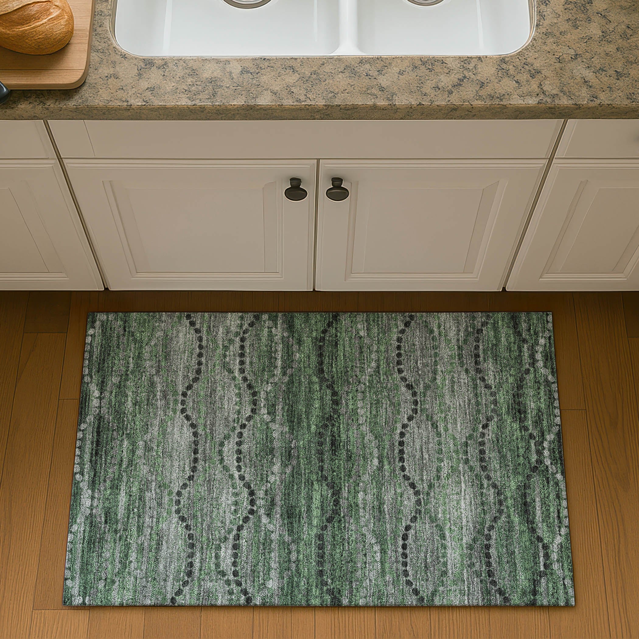 Athens Machine Washable Transitional Olive Green Rug 1'8" x 2'6" #shape_Rectangle