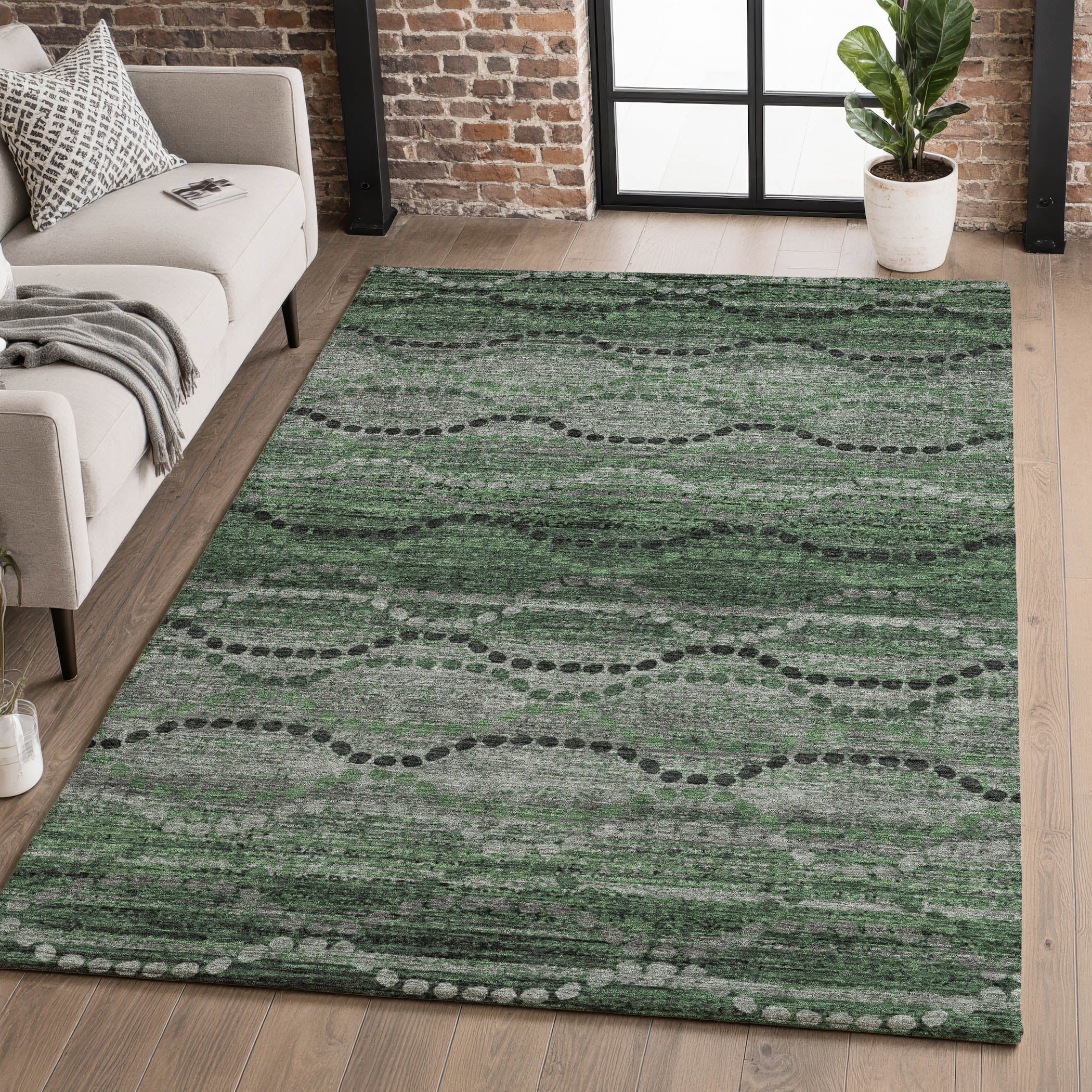 Athens Machine Washable Transitional Olive Green Rug 2'6" x 3'10" #shape_Rectangle