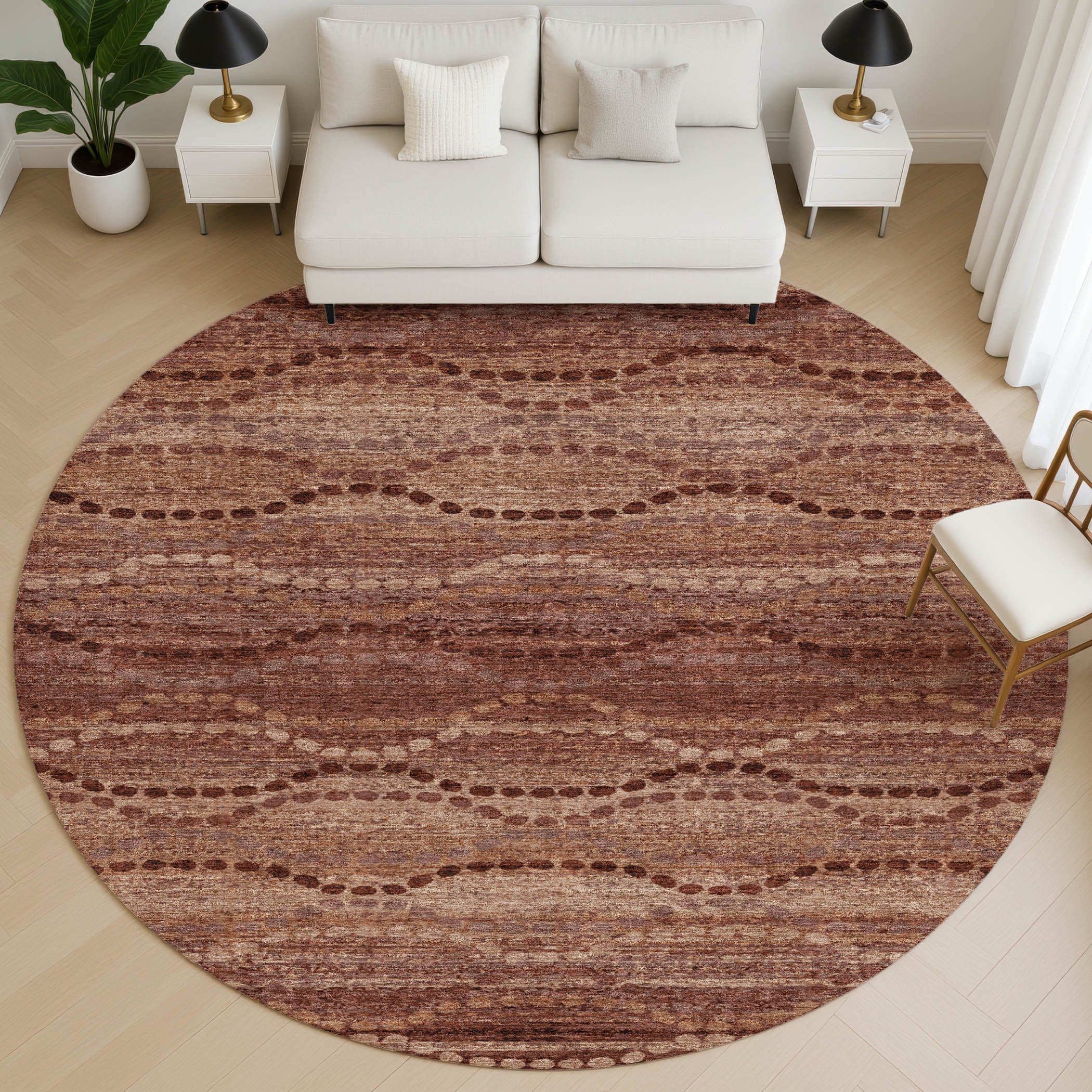 Athens Machine Washable Transitional Paprika Orange Rug 8' x 8' #shape_Round