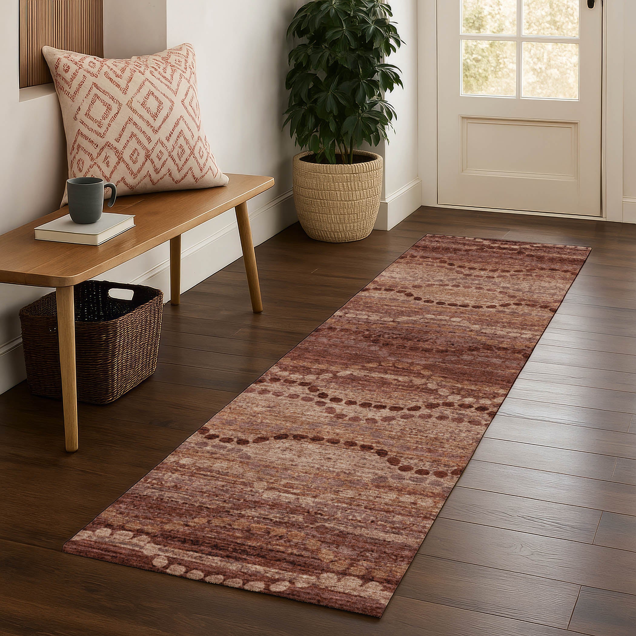Athens Machine Washable Transitional Paprika Orange Rug 2'3" x 7'6" #shape_Runner