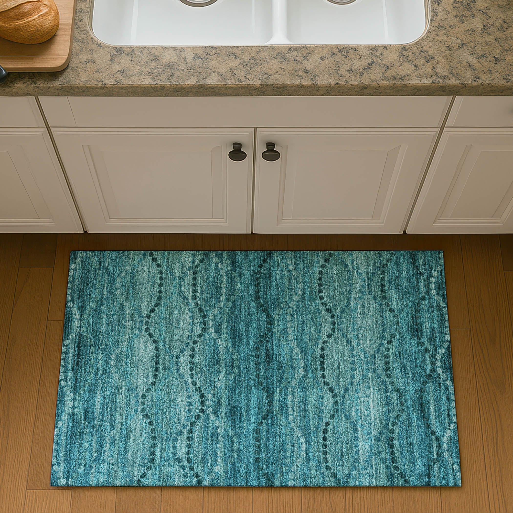 Athens Machine Washable Transitional Turquoise Teal Rug 1'8" x 2'6" #shape_Rectangle