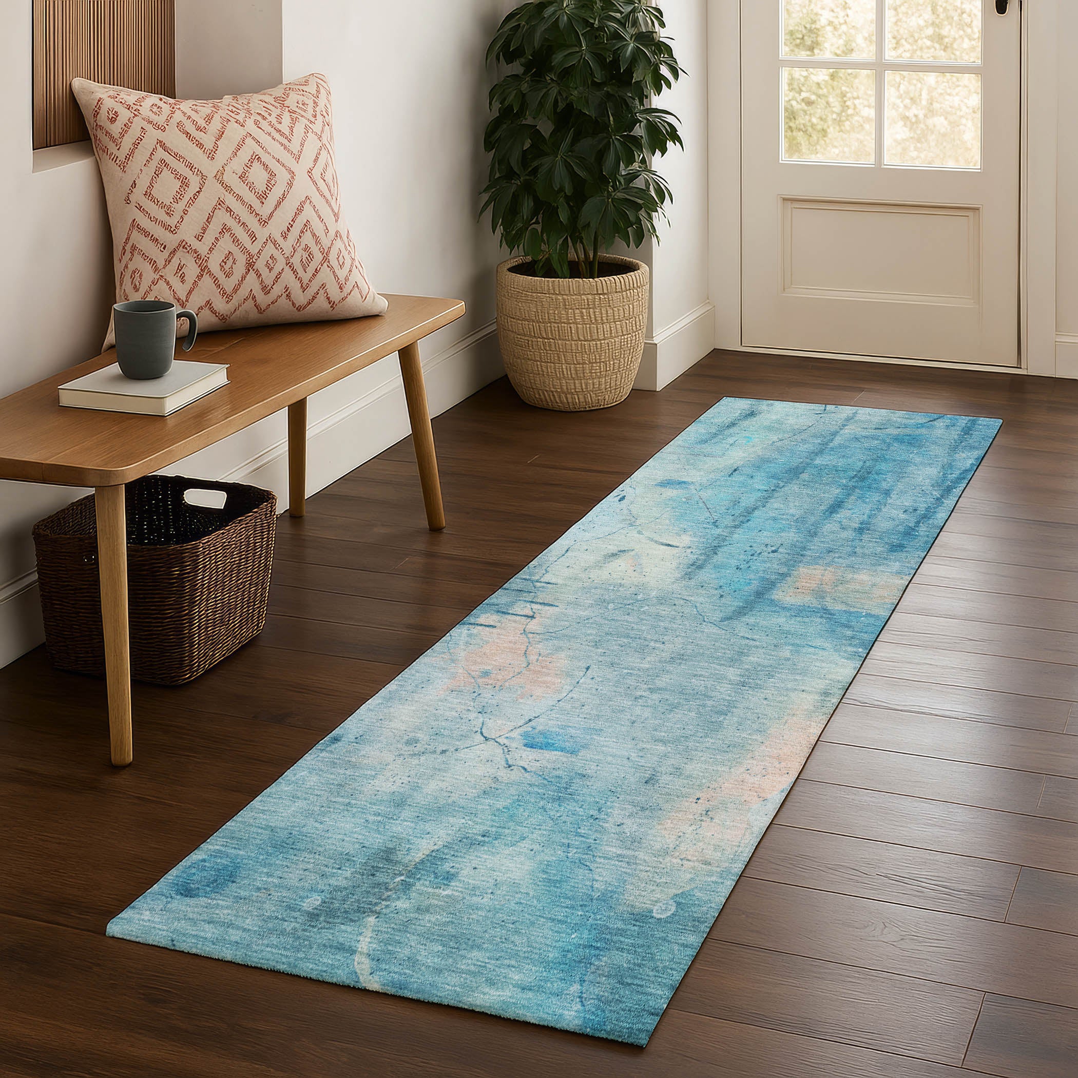 Cusco Machine Washable Transitional Blue Rug 2'3" x 7'6" #shape_Runner