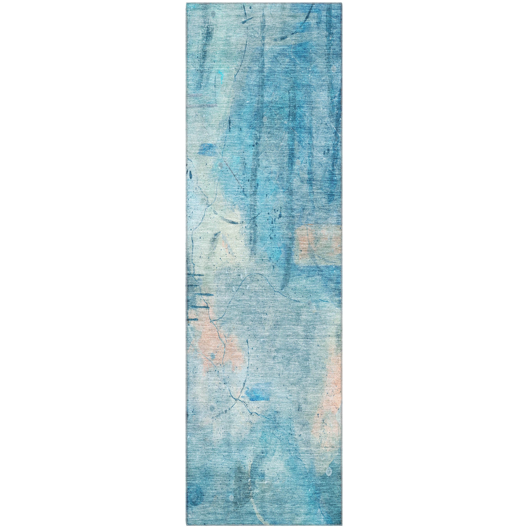 Cusco Machine Washable Transitional Blue Rug 2'3" x 7'6" #shape_Runner