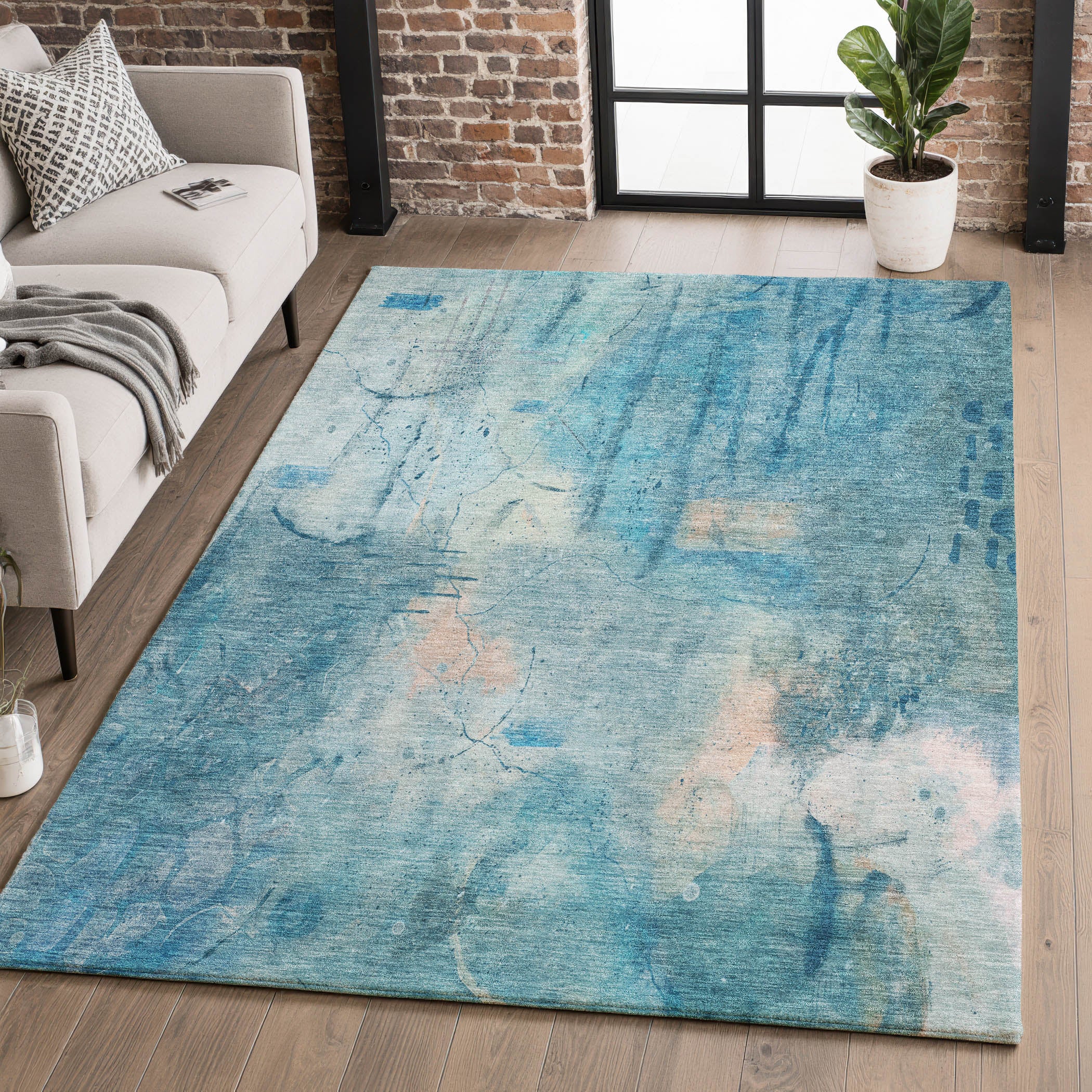 Cusco Machine Washable Transitional Blue Rug 2'6" x 3'10" #shape_Rectangle