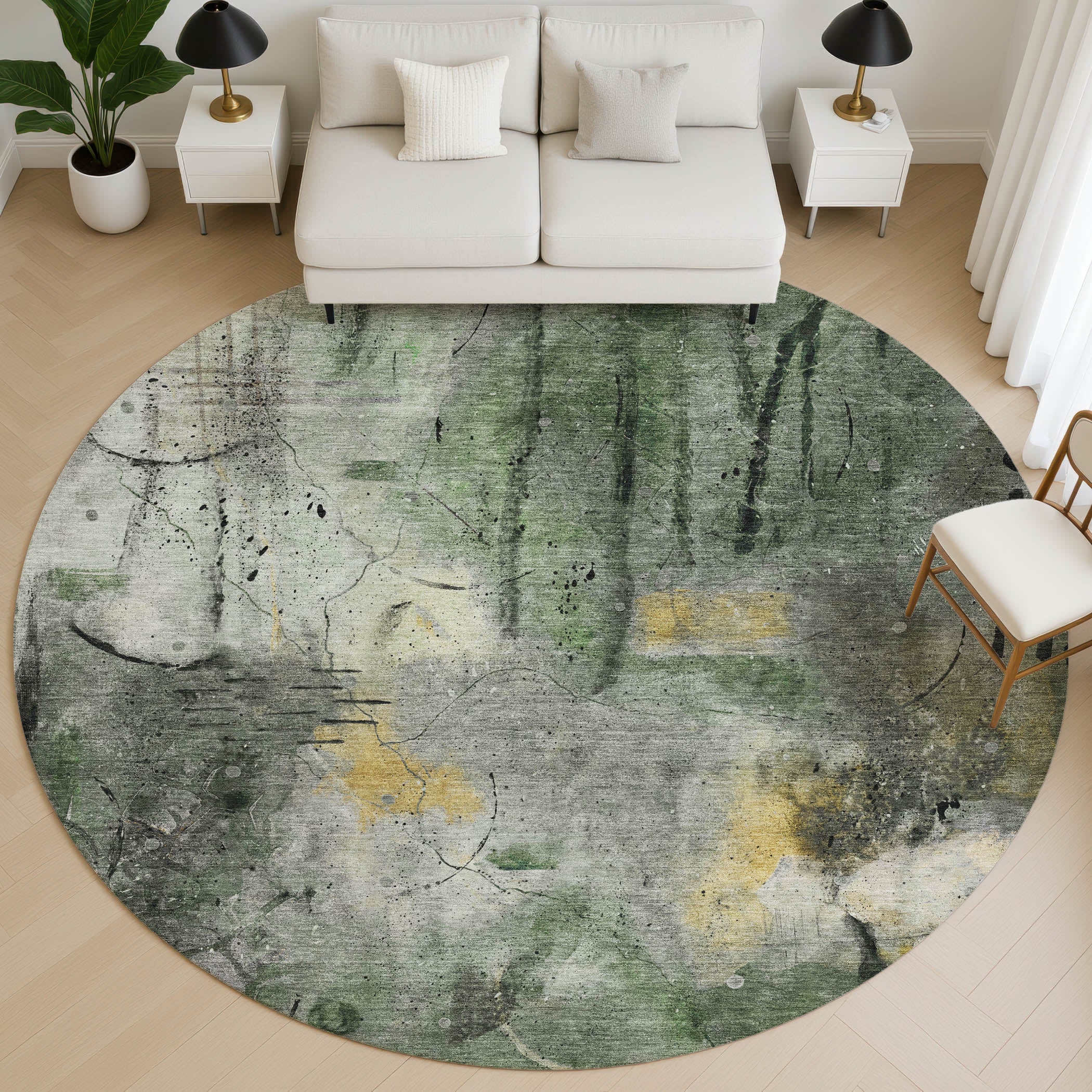 Cusco Machine Washable Transitional Pewter Gray Rug 8' x 8' #shape_Round