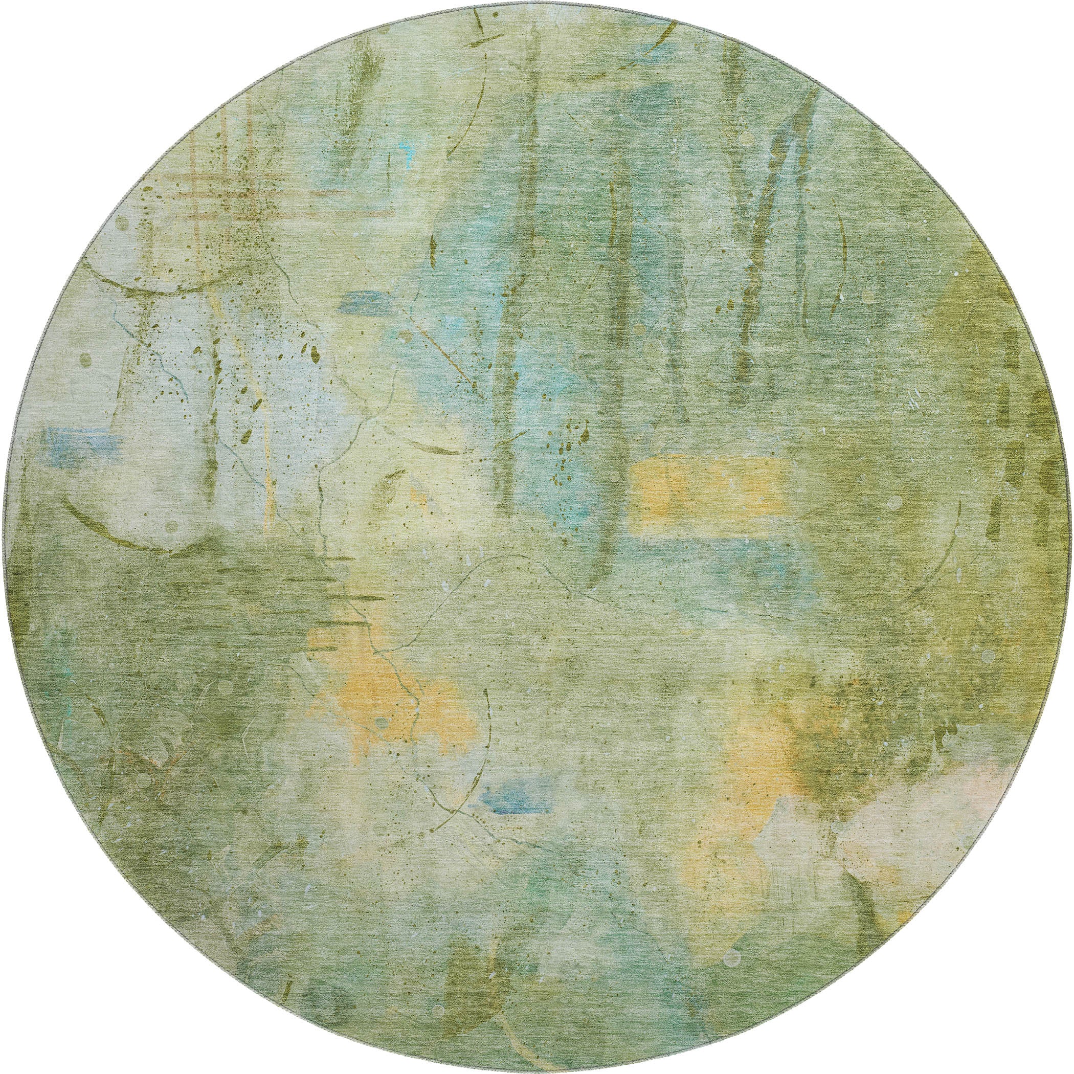 Cusco Machine Washable Transitional Sage Green Rug 8' x 8' #shape_Round