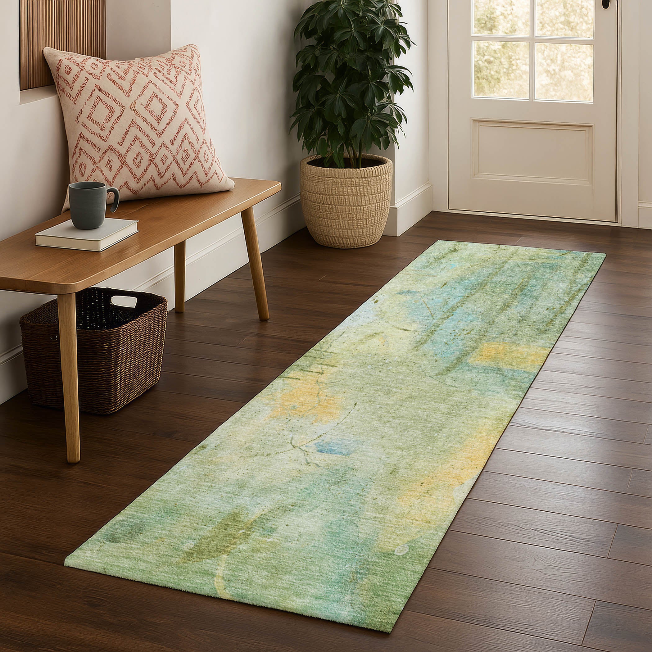Cusco Machine Washable Transitional Sage Green Rug 2'3" x 7'6" #shape_Runner