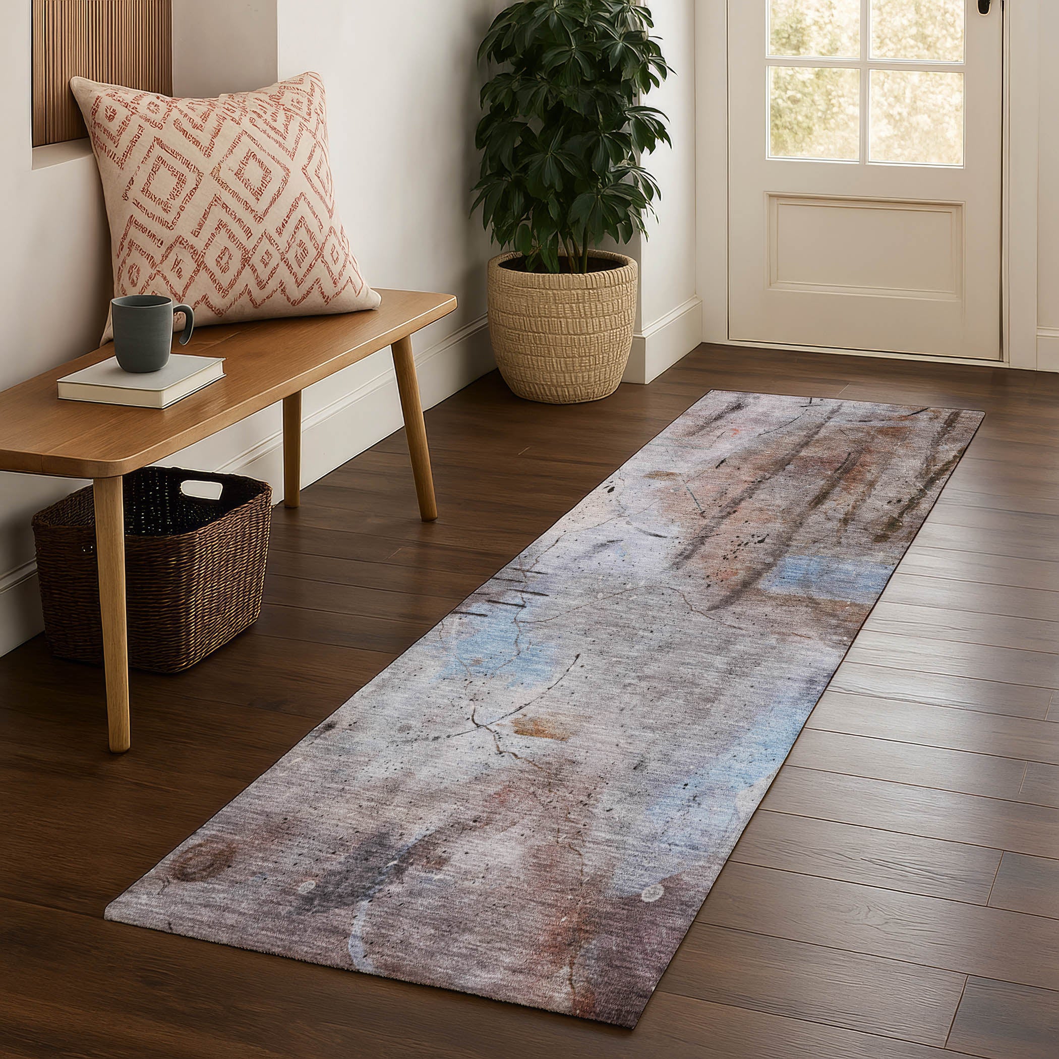 Cusco Machine Washable Transitional Taupe Brown Rug 2'3" x 7'6" #shape_Runner