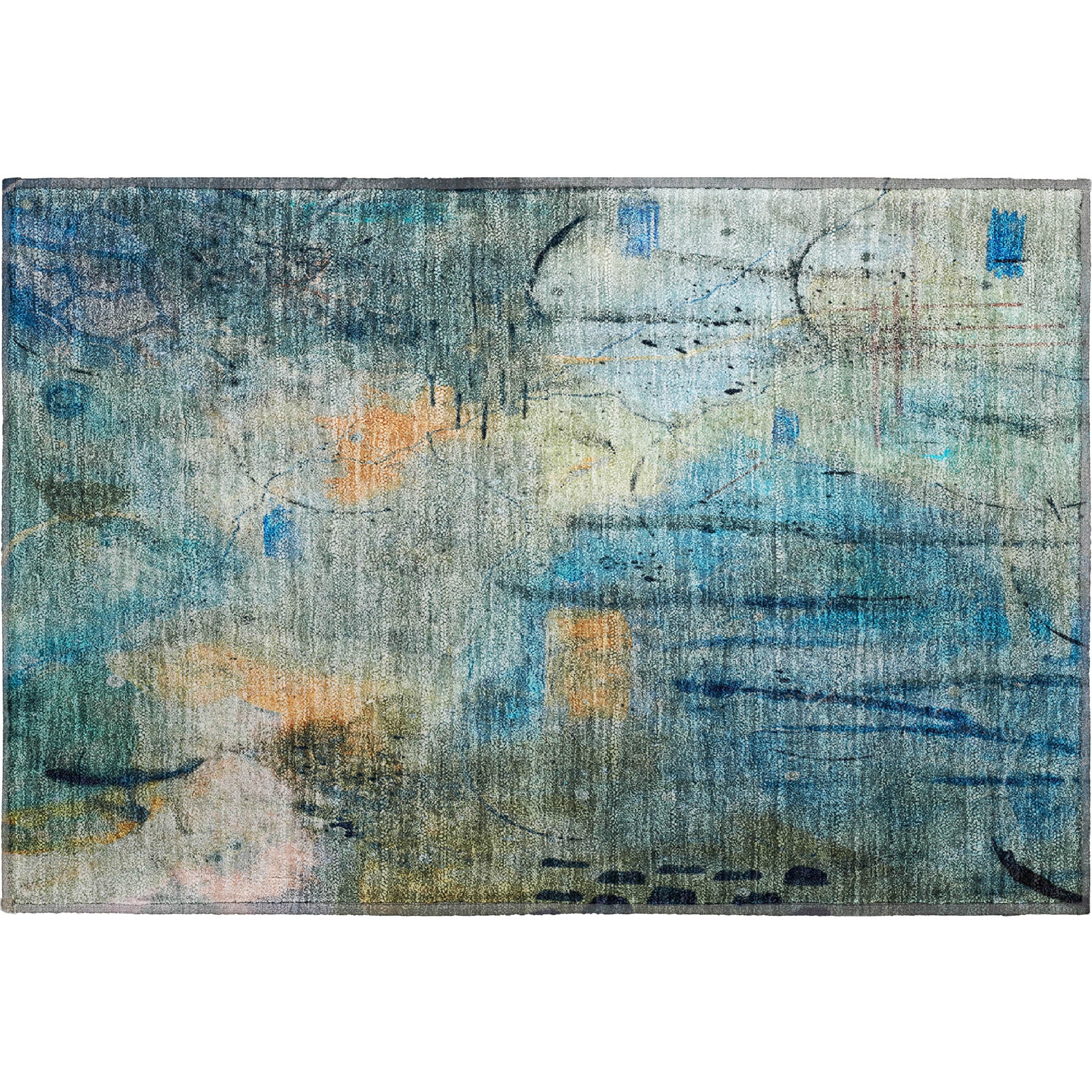 Cusco Machine Washable Transitional Teal Rug 1'8" x 2'6" #shape_Rectangle