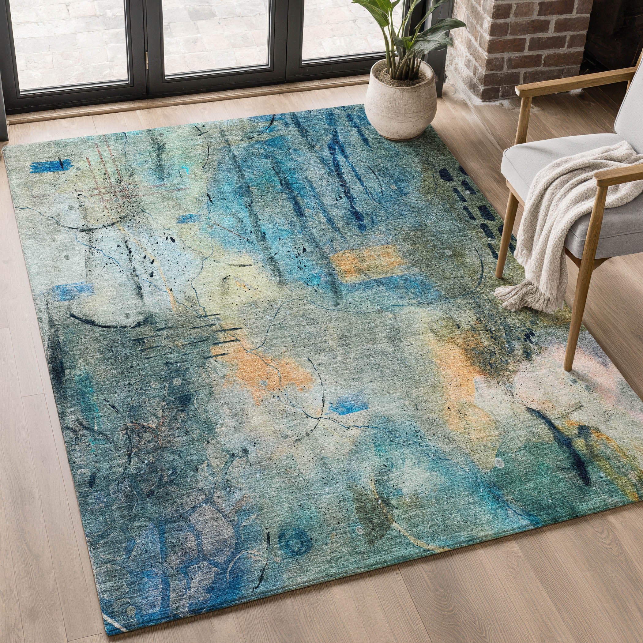 Cusco Machine Washable Transitional Teal Rug 2'6" x 3'10" #shape_Rectangle