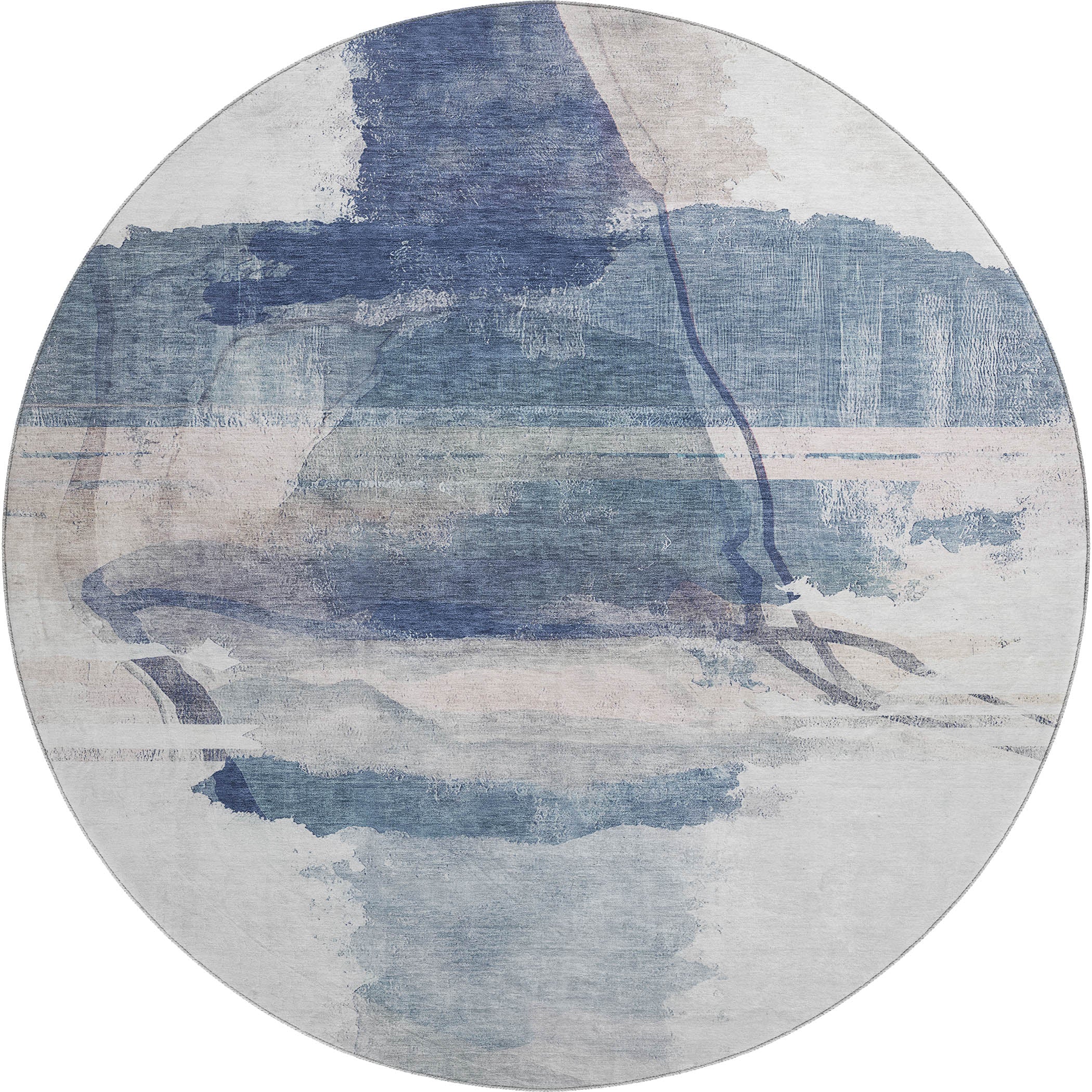 Sarajevo Machine Washable Transitional Blue Rug 8' x 8' #shape_Round