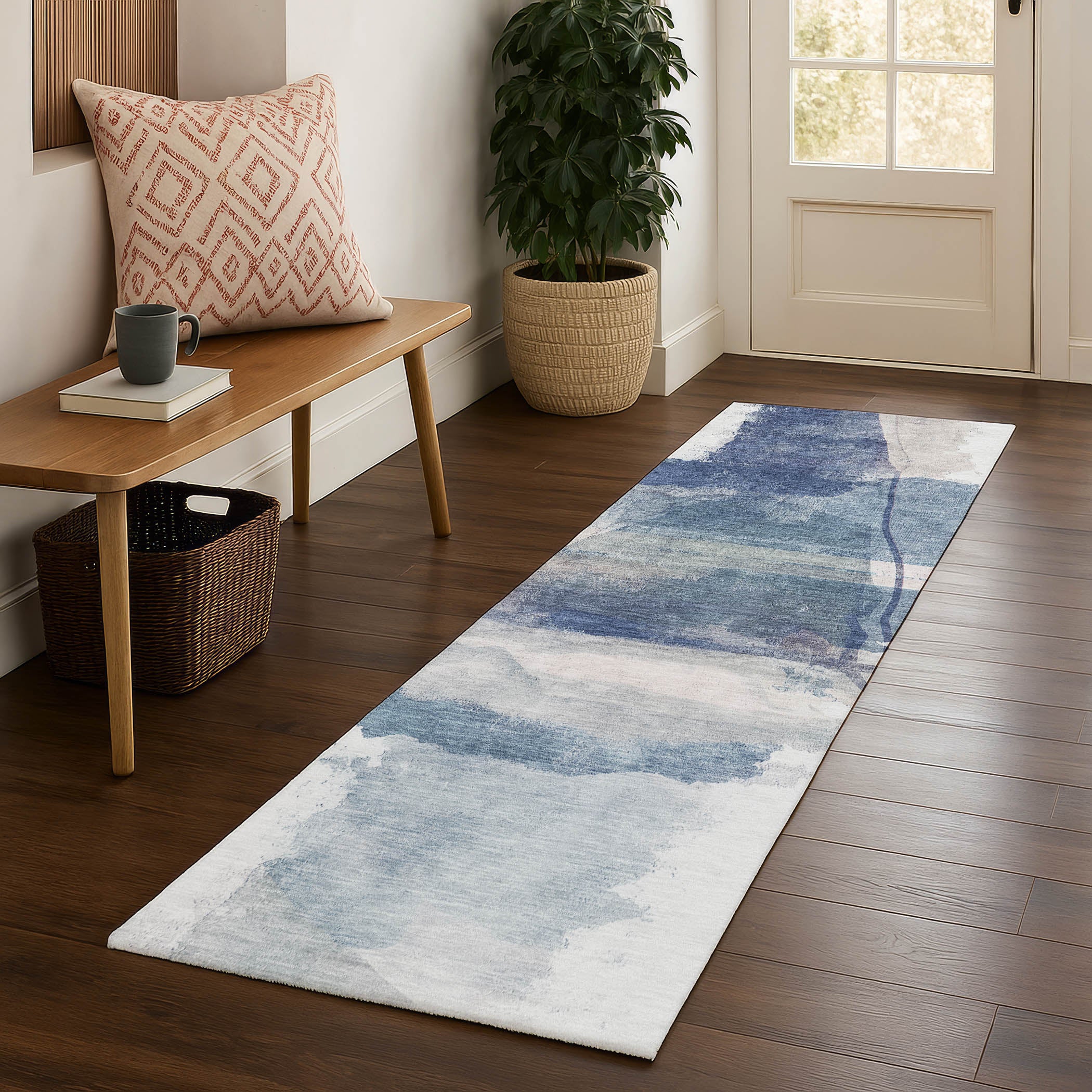 Sarajevo Machine Washable Transitional Blue Rug 2'3" x 7'6" #shape_Runner