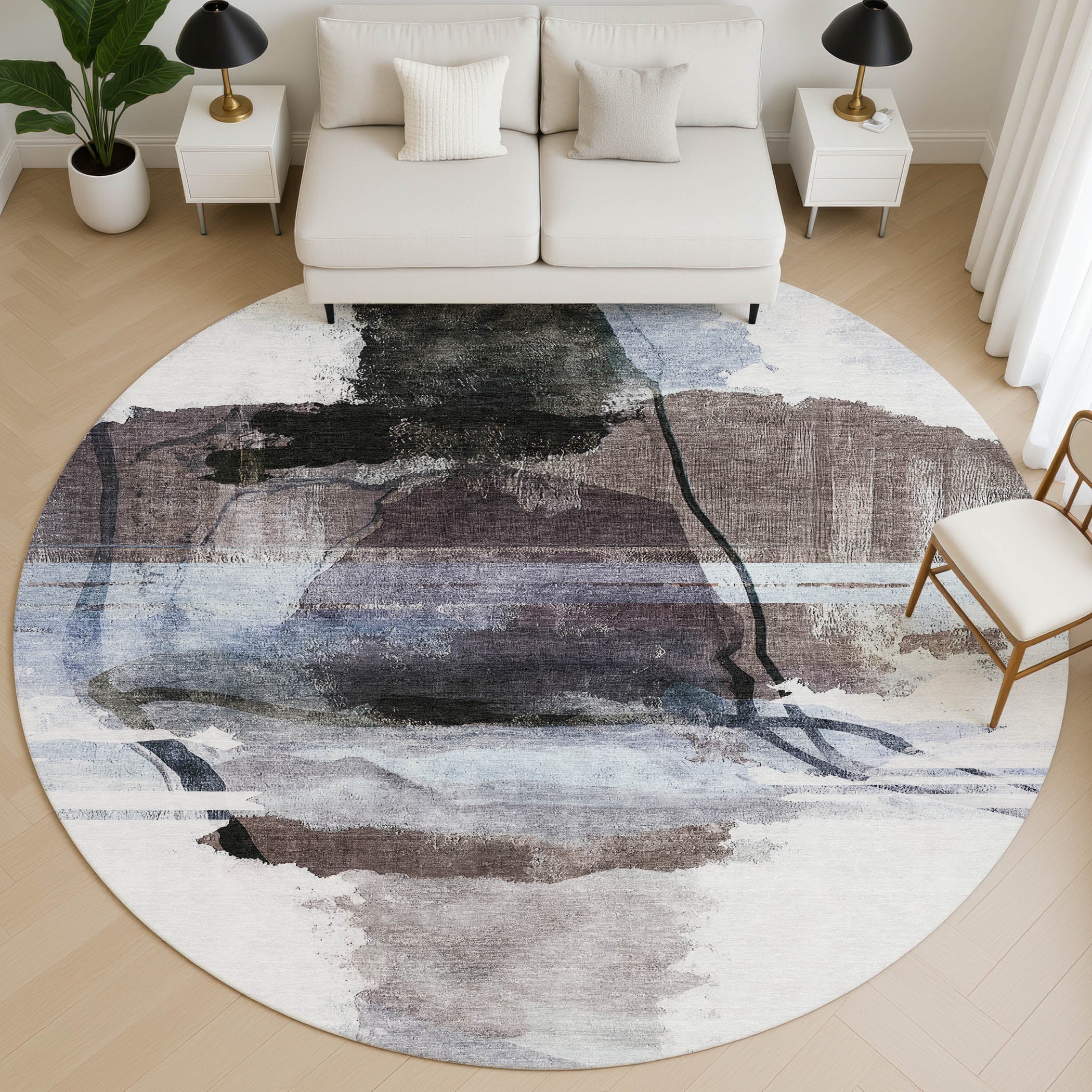 Sarajevo Machine Washable Transitional Brown Rug 8' x 8' #shape_Round
