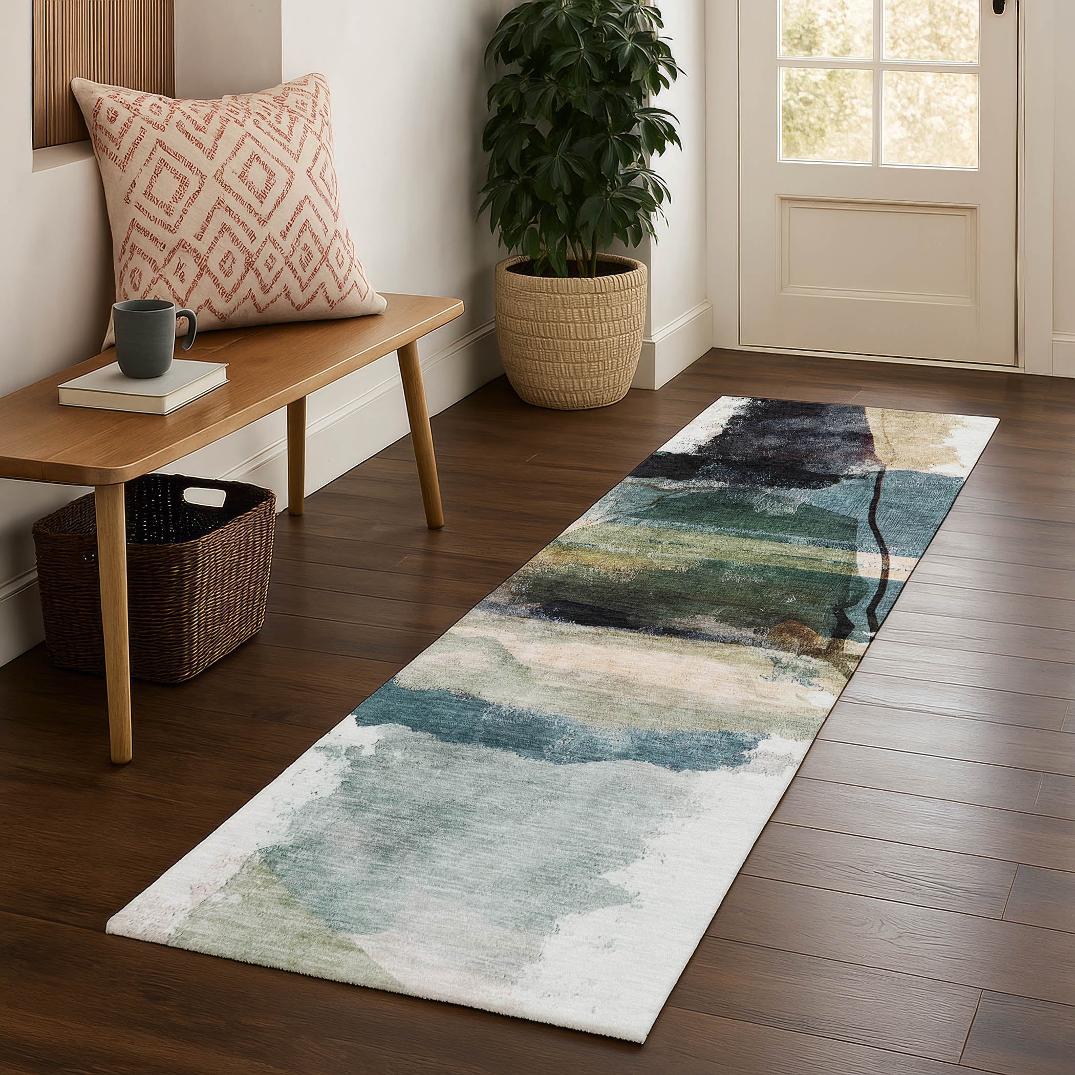 Sarajevo Machine Washable Transitional Green Rug 2'3" x 7'6" #shape_Runner