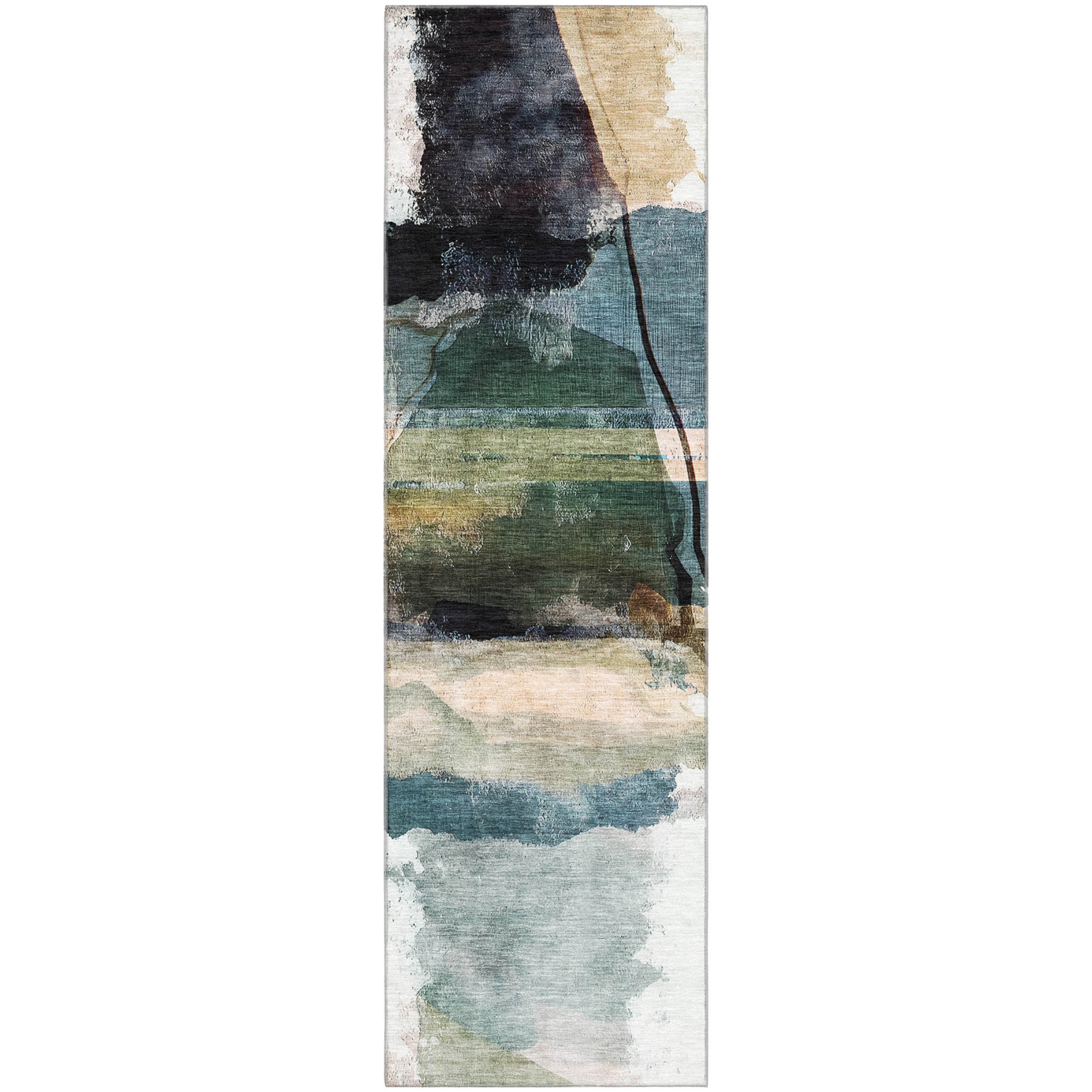 Sarajevo Machine Washable Transitional Green Rug 2'3" x 7'6" #shape_Runner