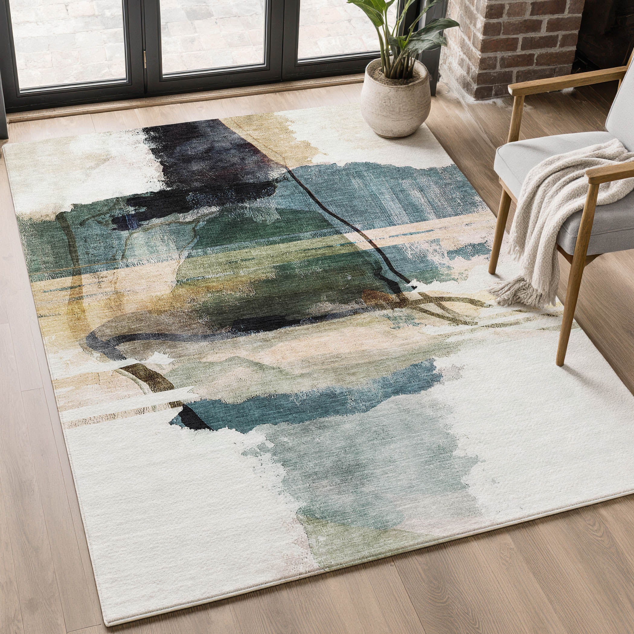 Sarajevo Machine Washable Transitional Green Rug 2'6" x 3'10" #shape_Rectangle