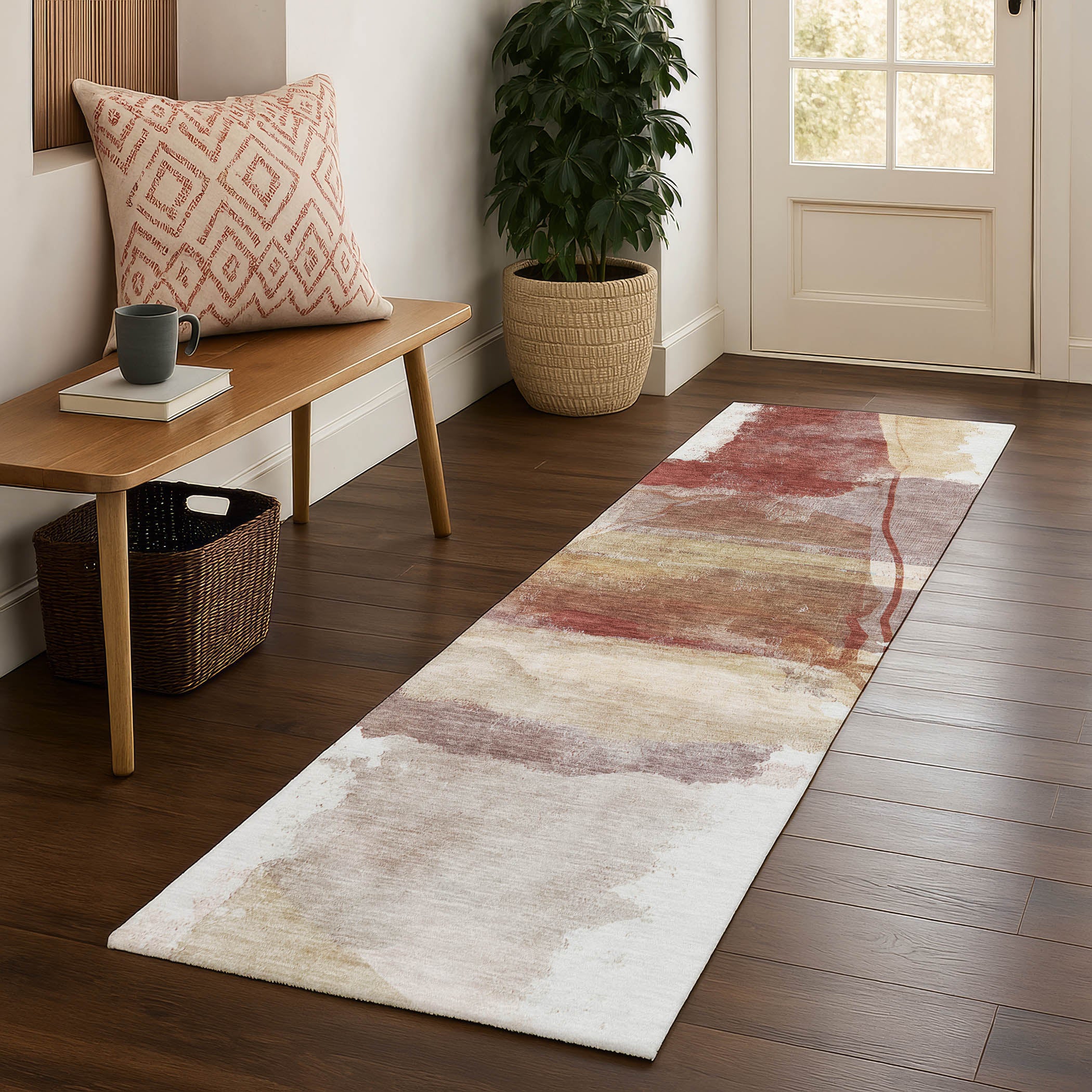 Sarajevo Machine Washable Transitional Terracotta Orange Rug 2'3" x 7'6" #shape_Runner