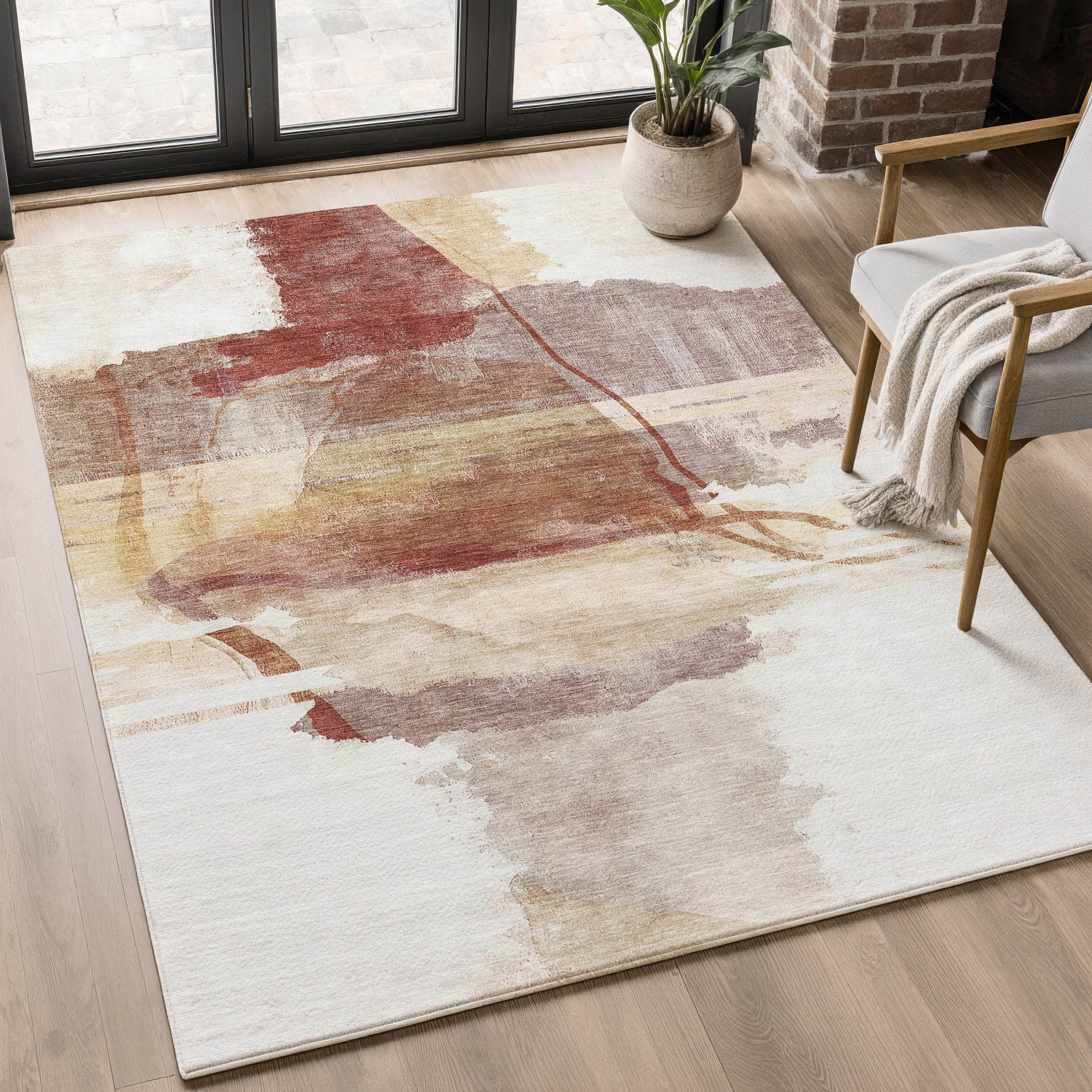 Sarajevo Machine Washable Transitional Terracotta Orange Rug 2'6" x 3'10" #shape_Rectangle